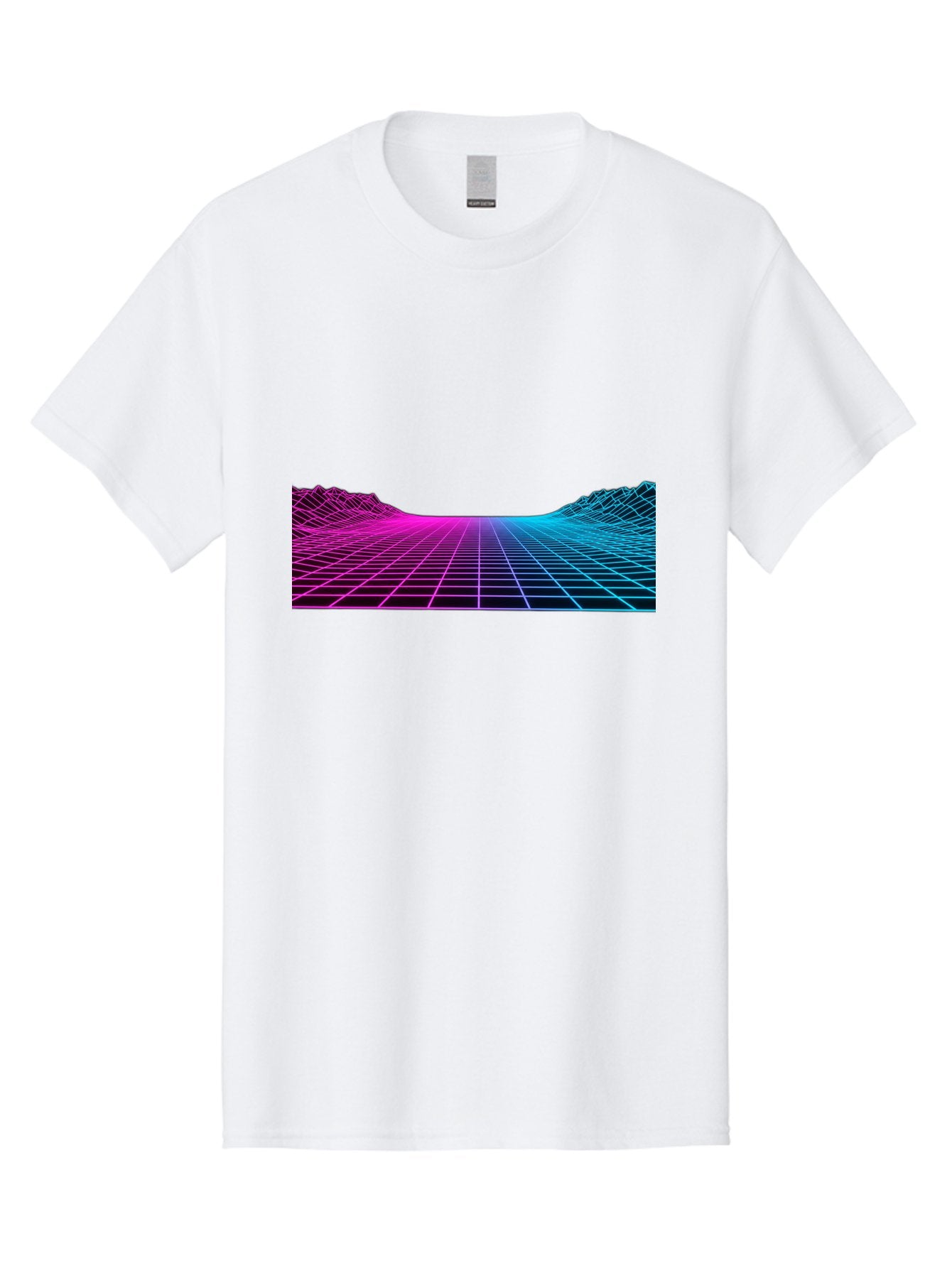 Retro-Futuristic-Grid-Landscape Men'S Graphic Tee, 100% Cotton, Comfortable Casual Summer Wear, Machine Washable, Retro Futuristic Landscape, Neon Grid, Synthwave Style, Futuristic Terrain, 80S Aesthetic, Digital Art, Vibrant Colors, Bab333 6