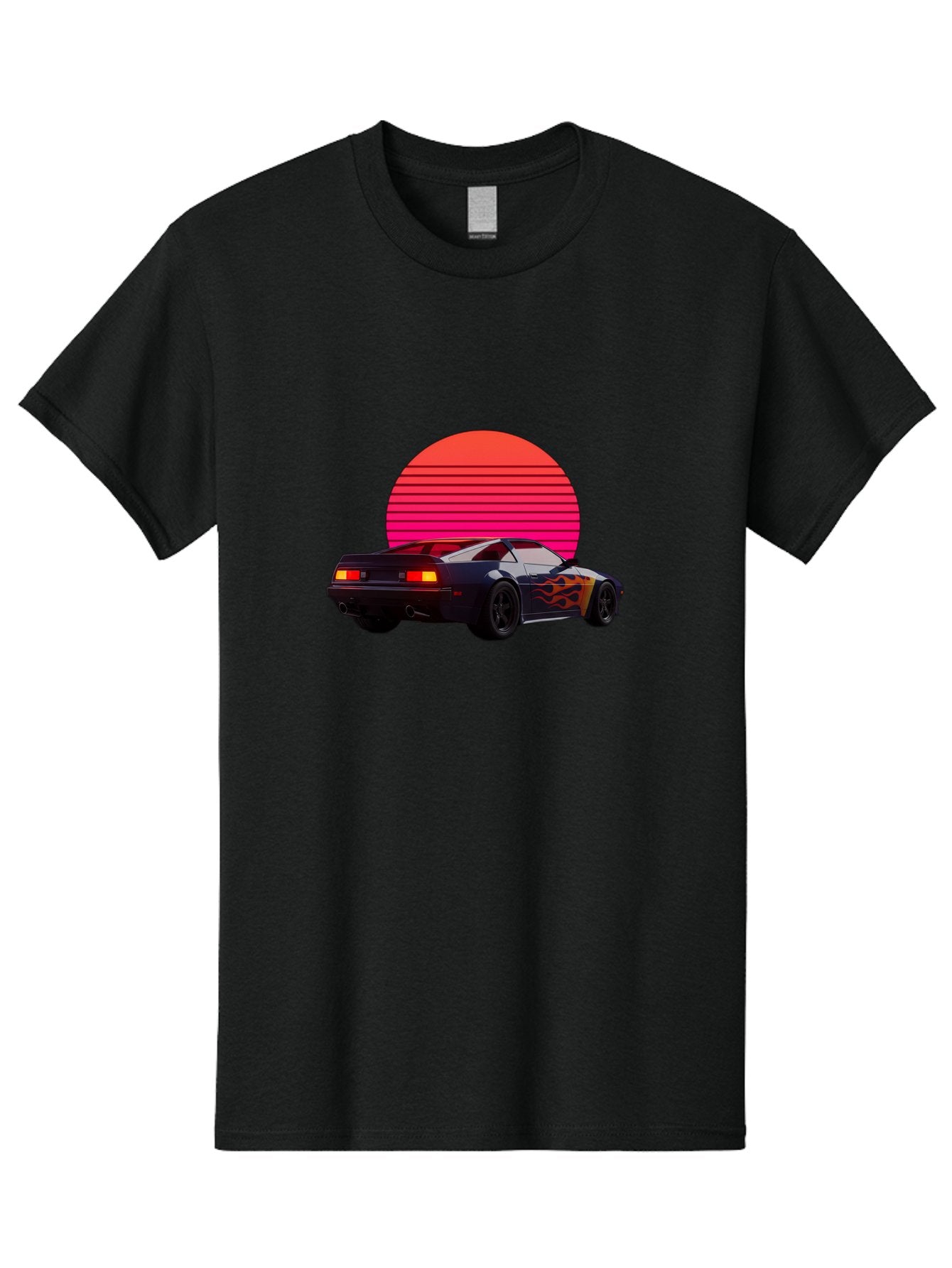 Retro-Sports-Car-1 Men'S Graphic Tee, 100% Cotton, Comfortable Casual Summer Wear, Machine Washable, Retro Sports Car, Flame Design, Vintage Vehicle, 80S Car Culture, Neon Lights, Synth Wave, Red Sun, Vintage Graphics, Retro Futuristic Bab334 15