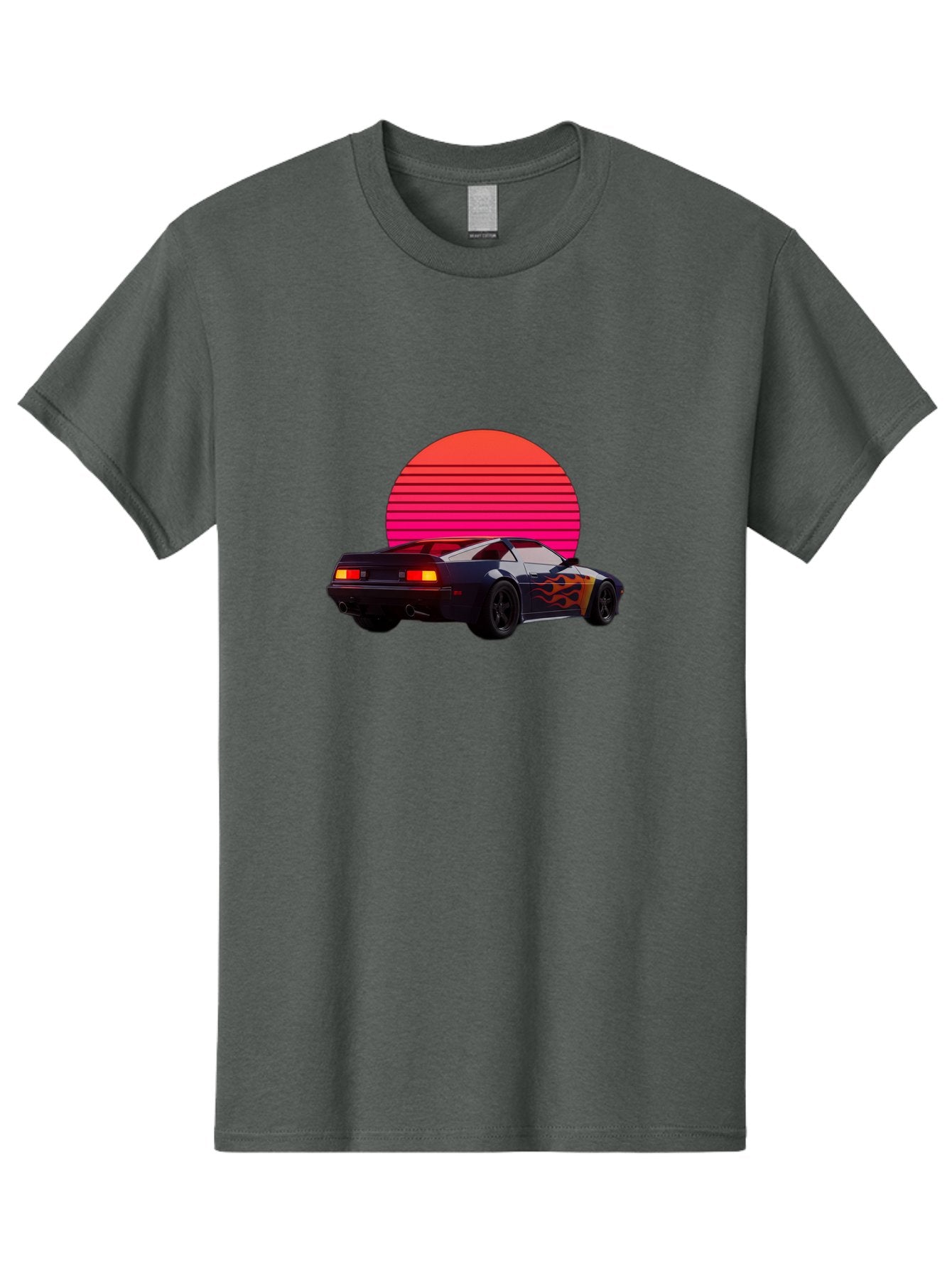 Retro-Sports-Car-1 Men'S Graphic Tee, 100% Cotton, Comfortable Casual Summer Wear, Machine Washable, Retro Sports Car, Flame Design, Vintage Vehicle, 80S Car Culture, Neon Lights, Synth Wave, Red Sun, Vintage Graphics, Retro Futuristic Bab334 4