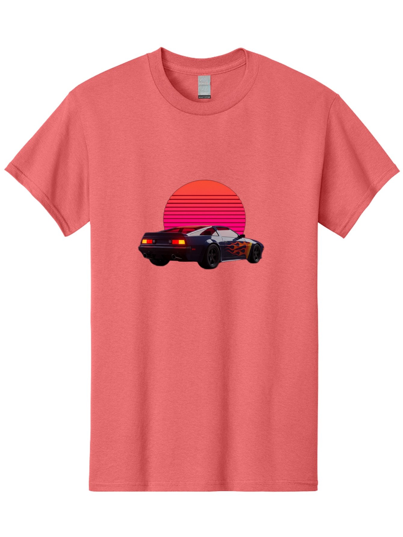 Retro-Sports-Car-1 Men'S Graphic Tee, 100% Cotton, Comfortable Casual Summer Wear, Machine Washable, Retro Sports Car, Flame Design, Vintage Vehicle, 80S Car Culture, Neon Lights, Synth Wave, Red Sun, Vintage Graphics, Retro Futuristic Bab334 9