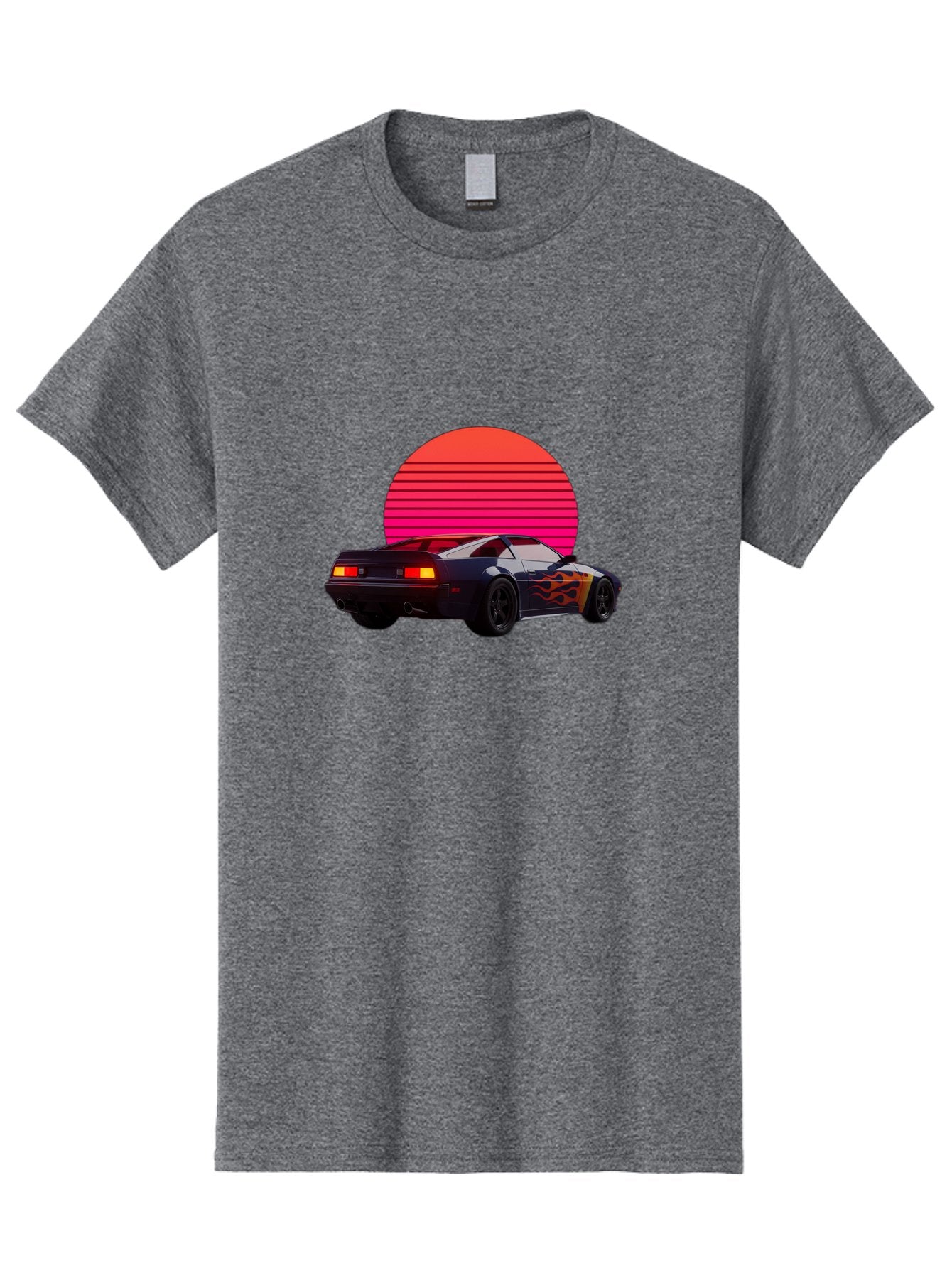 Retro-Sports-Car-1 Men'S Graphic Tee, 100% Cotton, Comfortable Casual Summer Wear, Machine Washable, Retro Sports Car, Flame Design, Vintage Vehicle, 80S Car Culture, Neon Lights, Synth Wave, Red Sun, Vintage Graphics, Retro Futuristic Bab334 12