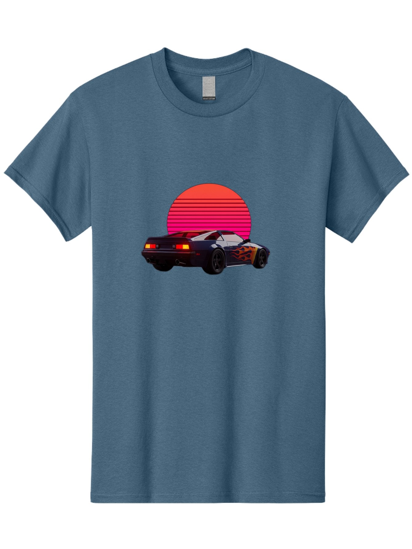Retro-Sports-Car-1 Men'S Graphic Tee, 100% Cotton, Comfortable Casual Summer Wear, Machine Washable, Retro Sports Car, Flame Design, Vintage Vehicle, 80S Car Culture, Neon Lights, Synth Wave, Red Sun, Vintage Graphics, Retro Futuristic Bab334 10