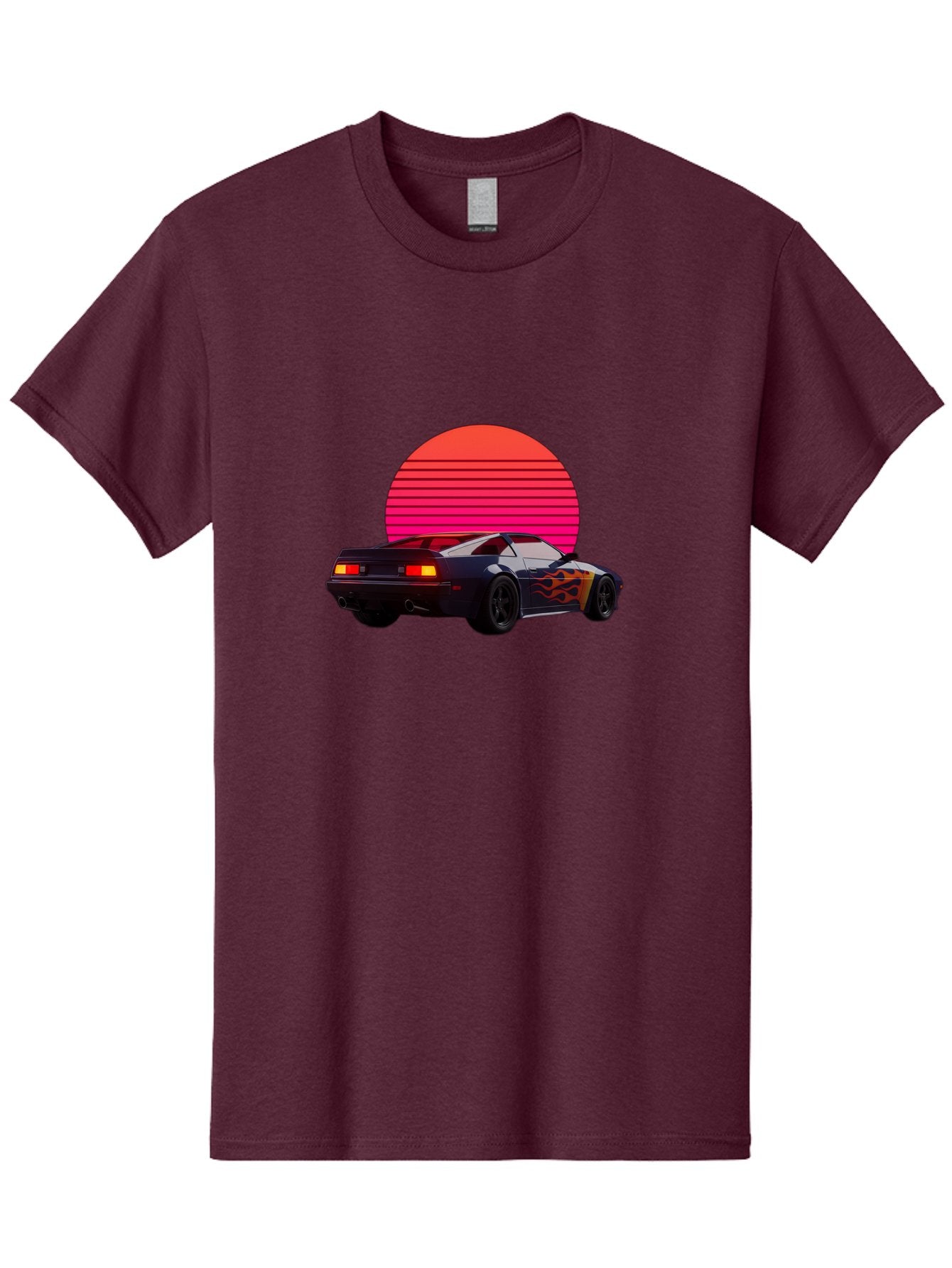 Retro-Sports-Car-1 Men'S Graphic Tee, 100% Cotton, Comfortable Casual Summer Wear, Machine Washable, Retro Sports Car, Flame Design, Vintage Vehicle, 80S Car Culture, Neon Lights, Synth Wave, Red Sun, Vintage Graphics, Retro Futuristic Bab334 3