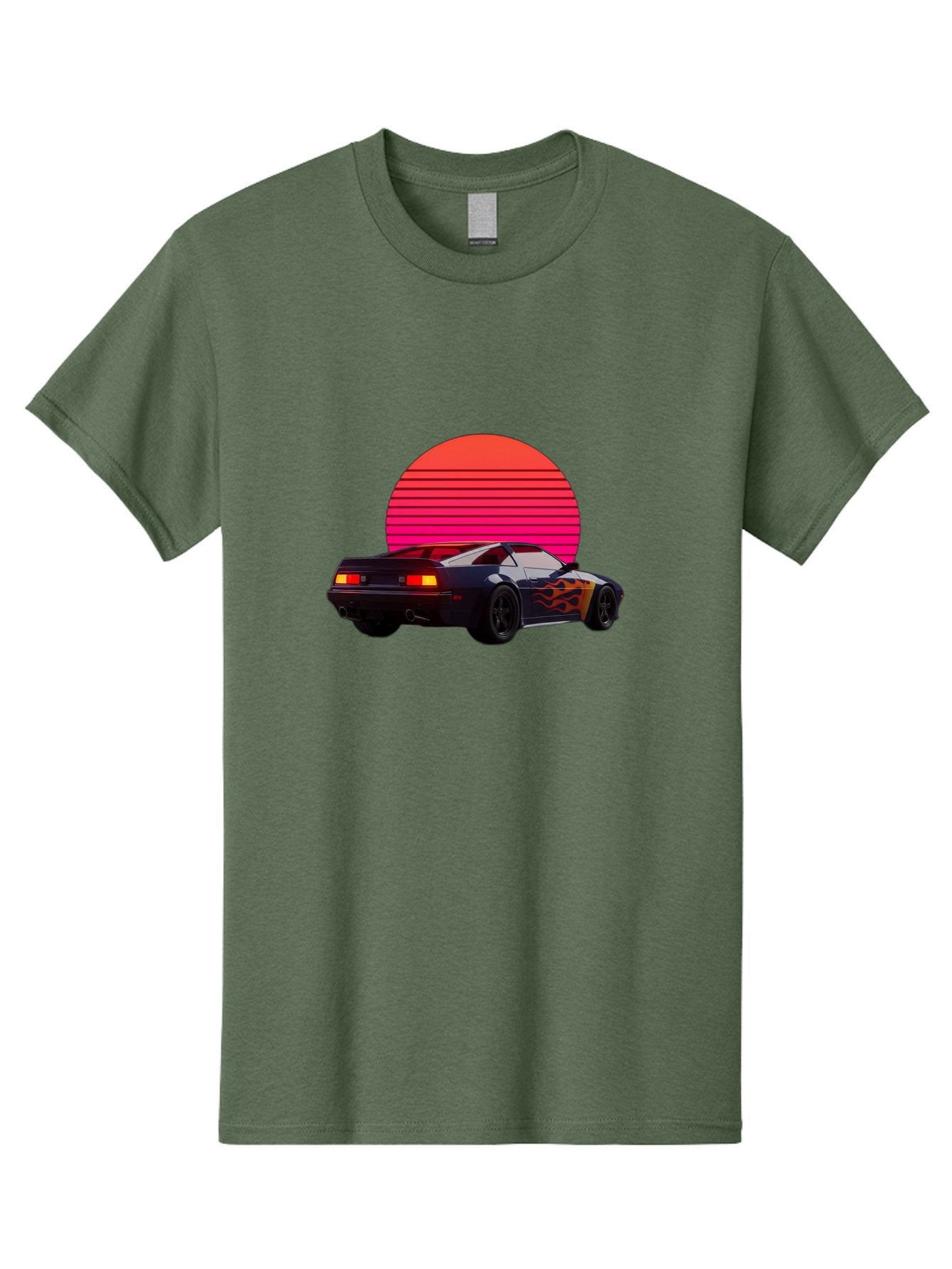 Retro-Sports-Car-1 Men'S Graphic Tee, 100% Cotton, Comfortable Casual Summer Wear, Machine Washable, Retro Sports Car, Flame Design, Vintage Vehicle, 80S Car Culture, Neon Lights, Synth Wave, Red Sun, Vintage Graphics, Retro Futuristic Bab334 8