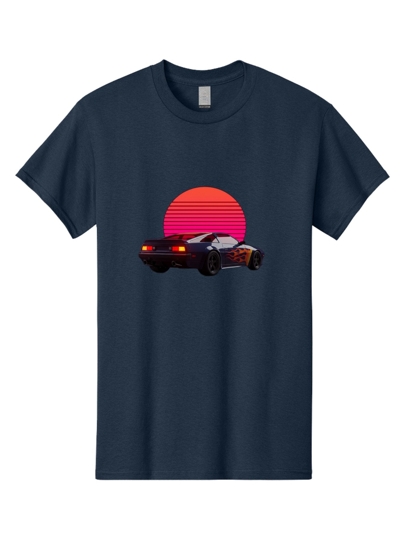 Retro-Sports-Car-1 Men'S Graphic Tee, 100% Cotton, Comfortable Casual Summer Wear, Machine Washable, Retro Sports Car, Flame Design, Vintage Vehicle, 80S Car Culture, Neon Lights, Synth Wave, Red Sun, Vintage Graphics, Retro Futuristic Bab334 13