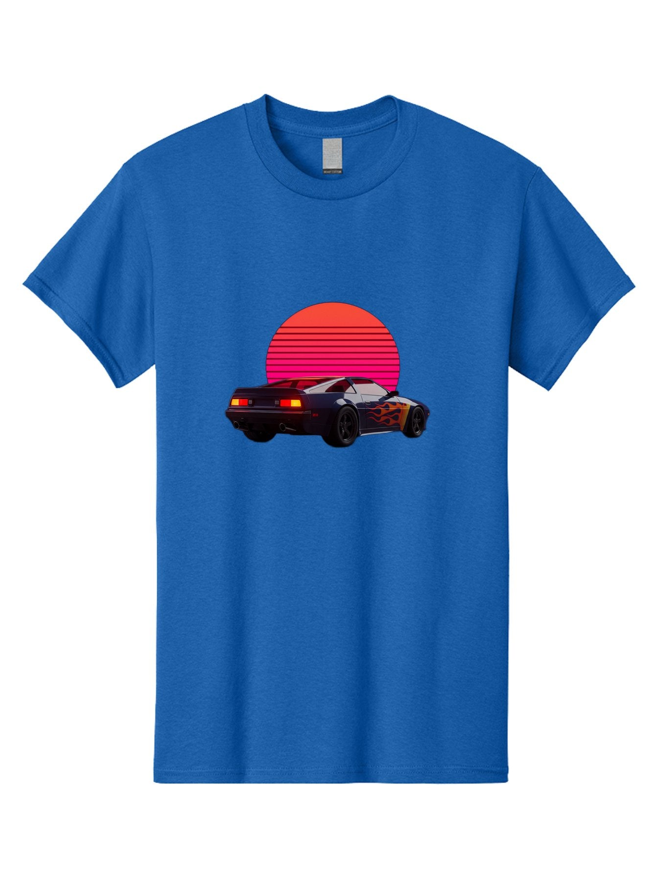 Retro-Sports-Car-1 Men'S Graphic Tee, 100% Cotton, Comfortable Casual Summer Wear, Machine Washable, Retro Sports Car, Flame Design, Vintage Vehicle, 80S Car Culture, Neon Lights, Synth Wave, Red Sun, Vintage Graphics, Retro Futuristic Bab334 5