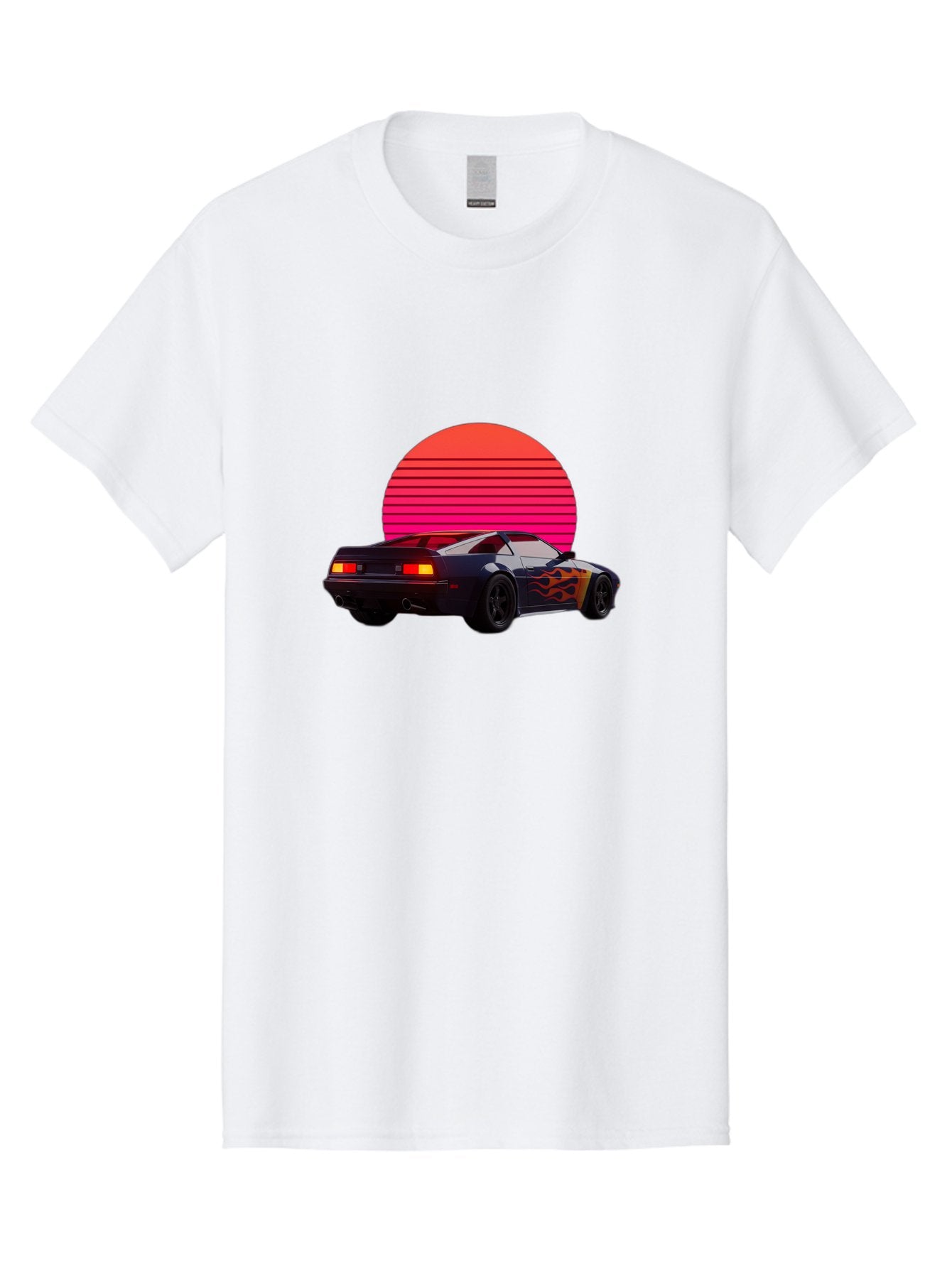Retro-Sports-Car-1 Men'S Graphic Tee, 100% Cotton, Comfortable Casual Summer Wear, Machine Washable, Retro Sports Car, Flame Design, Vintage Vehicle, 80S Car Culture, Neon Lights, Synth Wave, Red Sun, Vintage Graphics, Retro Futuristic Bab334 14