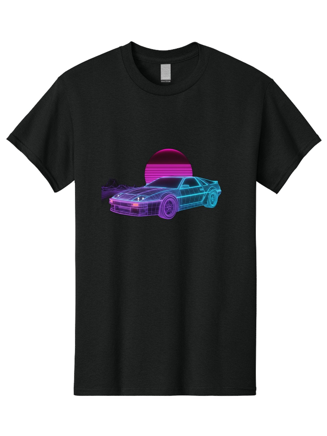 Retro-Sports-Car Men'S Graphic Tee, 100% Cotton, Comfortable Casual Summer Wear, Machine Washable, Retro Futuristic Car, Neon Lights, Synthwave Style, Vaporwave Aesthetic, 80S Sports Car, Datsun 280Z, Grid Pattern, Futuristic Landscape, Bab335 8