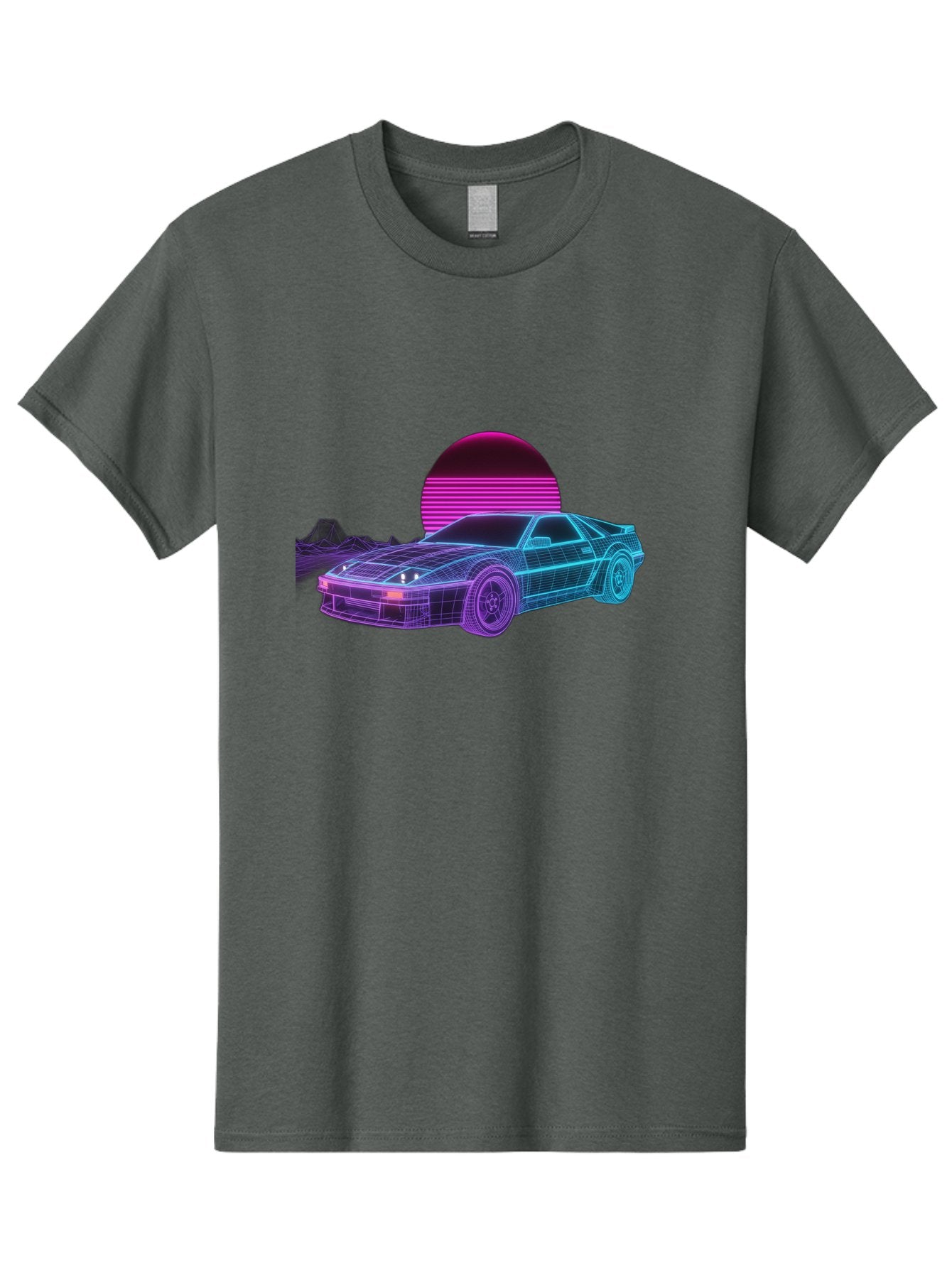 Retro-Sports-Car Men'S Graphic Tee, 100% Cotton, Comfortable Casual Summer Wear, Machine Washable, Retro Futuristic Car, Neon Lights, Synthwave Style, Vaporwave Aesthetic, 80S Sports Car, Datsun 280Z, Grid Pattern, Futuristic Landscape, Bab335 4