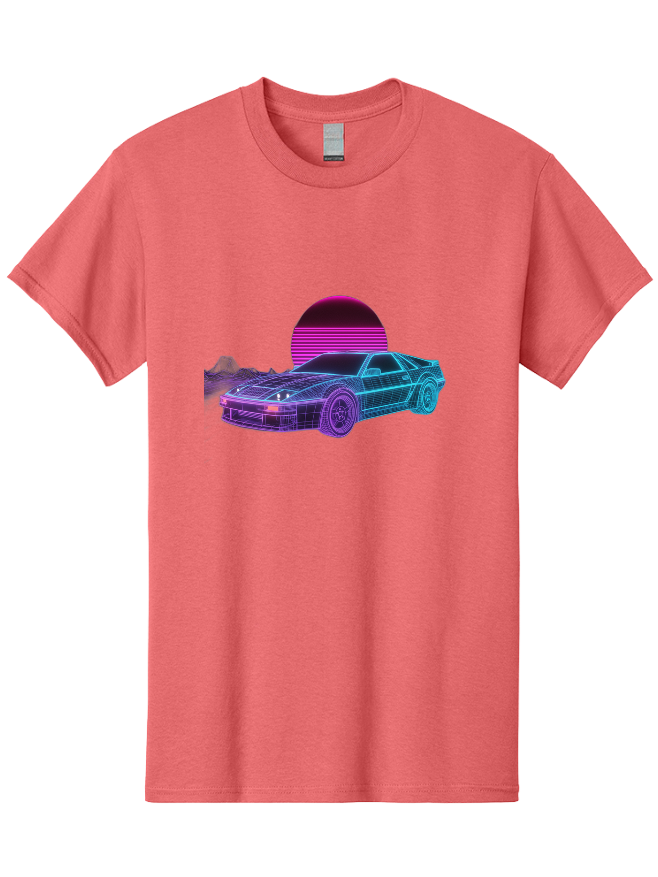 Retro-Sports-Car Men'S Graphic Tee, 100% Cotton, Comfortable Casual Summer Wear, Machine Washable, Retro Futuristic Car, Neon Lights, Synthwave Style, Vaporwave Aesthetic, 80S Sports Car, Datsun 280Z, Grid Pattern, Futuristic Landscape, Bab335 29