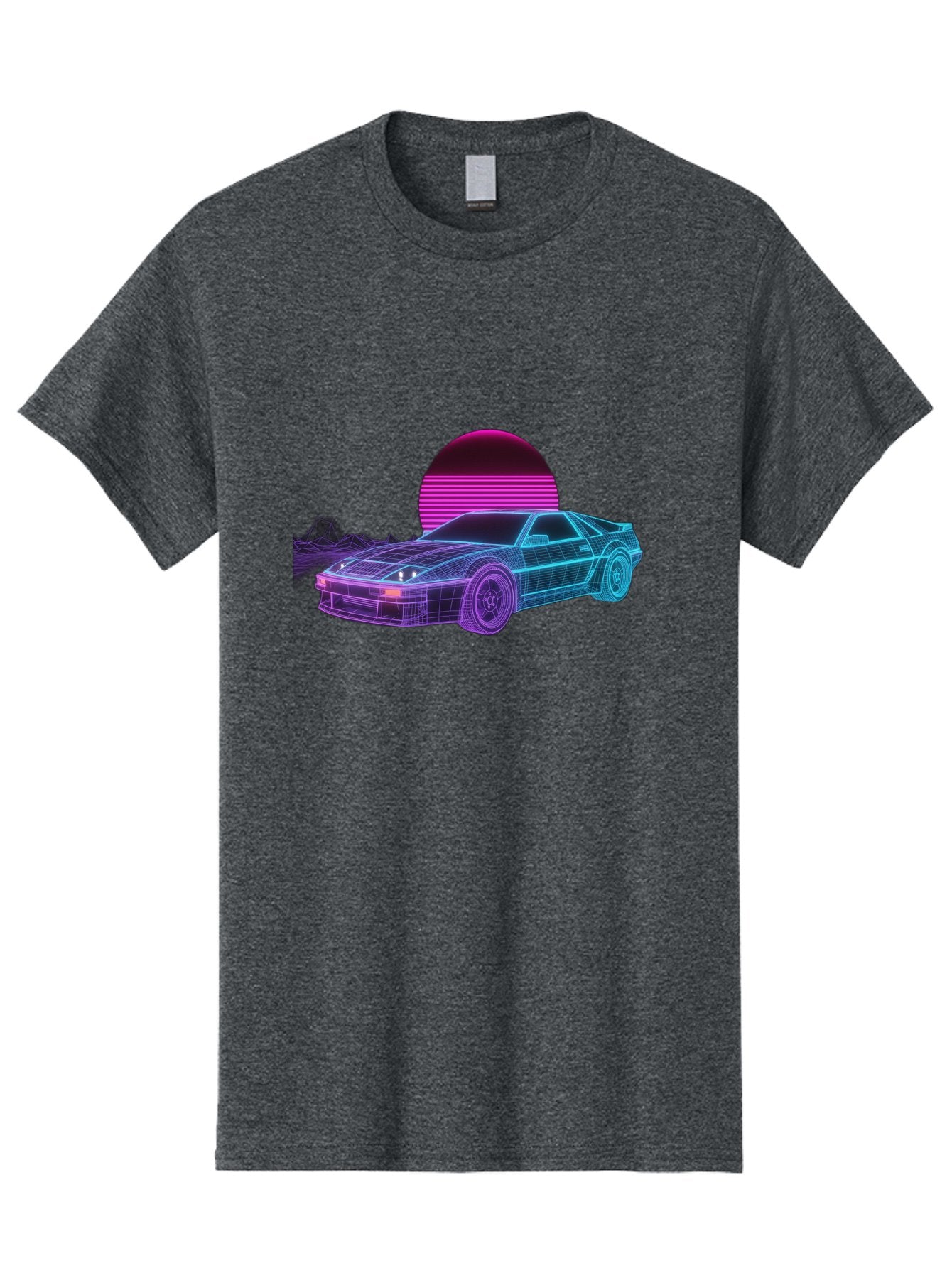 Retro-Sports-Car Men'S Graphic Tee, 100% Cotton, Comfortable Casual Summer Wear, Machine Washable, Retro Futuristic Car, Neon Lights, Synthwave Style, Vaporwave Aesthetic, 80S Sports Car, Datsun 280Z, Grid Pattern, Futuristic Landscape, Bab335 9