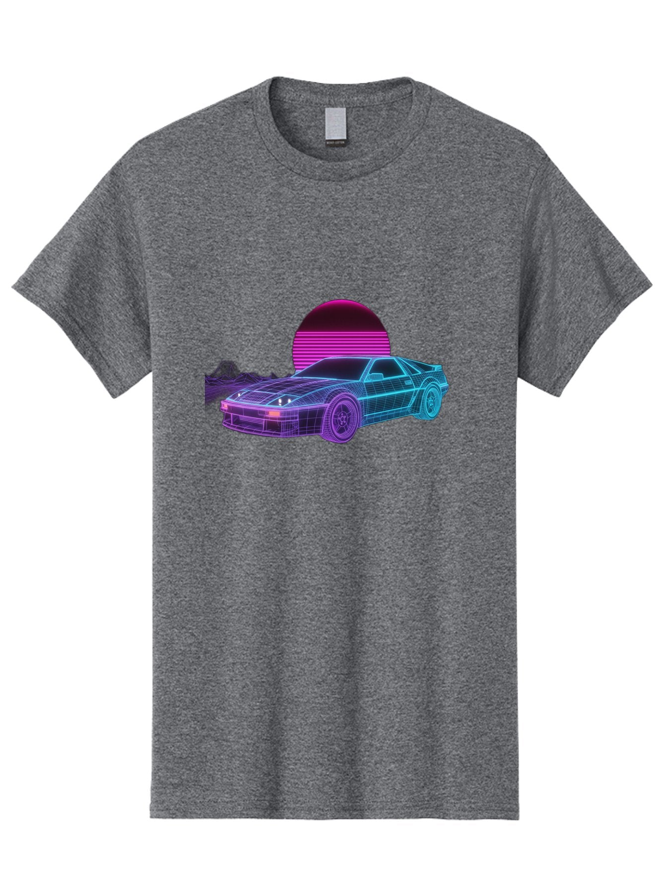Retro-Sports-Car Men'S Graphic Tee, 100% Cotton, Comfortable Casual Summer Wear, Machine Washable, Retro Futuristic Car, Neon Lights, Synthwave Style, Vaporwave Aesthetic, 80S Sports Car, Datsun 280Z, Grid Pattern, Futuristic Landscape, Bab335 5