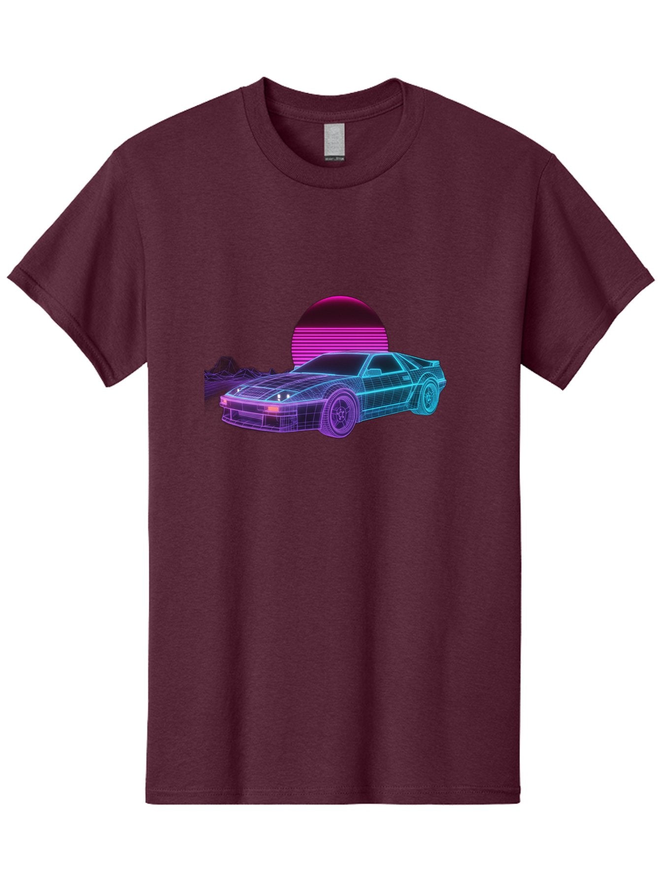 Retro-Sports-Car Men'S Graphic Tee, 100% Cotton, Comfortable Casual Summer Wear, Machine Washable, Retro Futuristic Car, Neon Lights, Synthwave Style, Vaporwave Aesthetic, 80S Sports Car, Datsun 280Z, Grid Pattern, Futuristic Landscape, Bab335 15