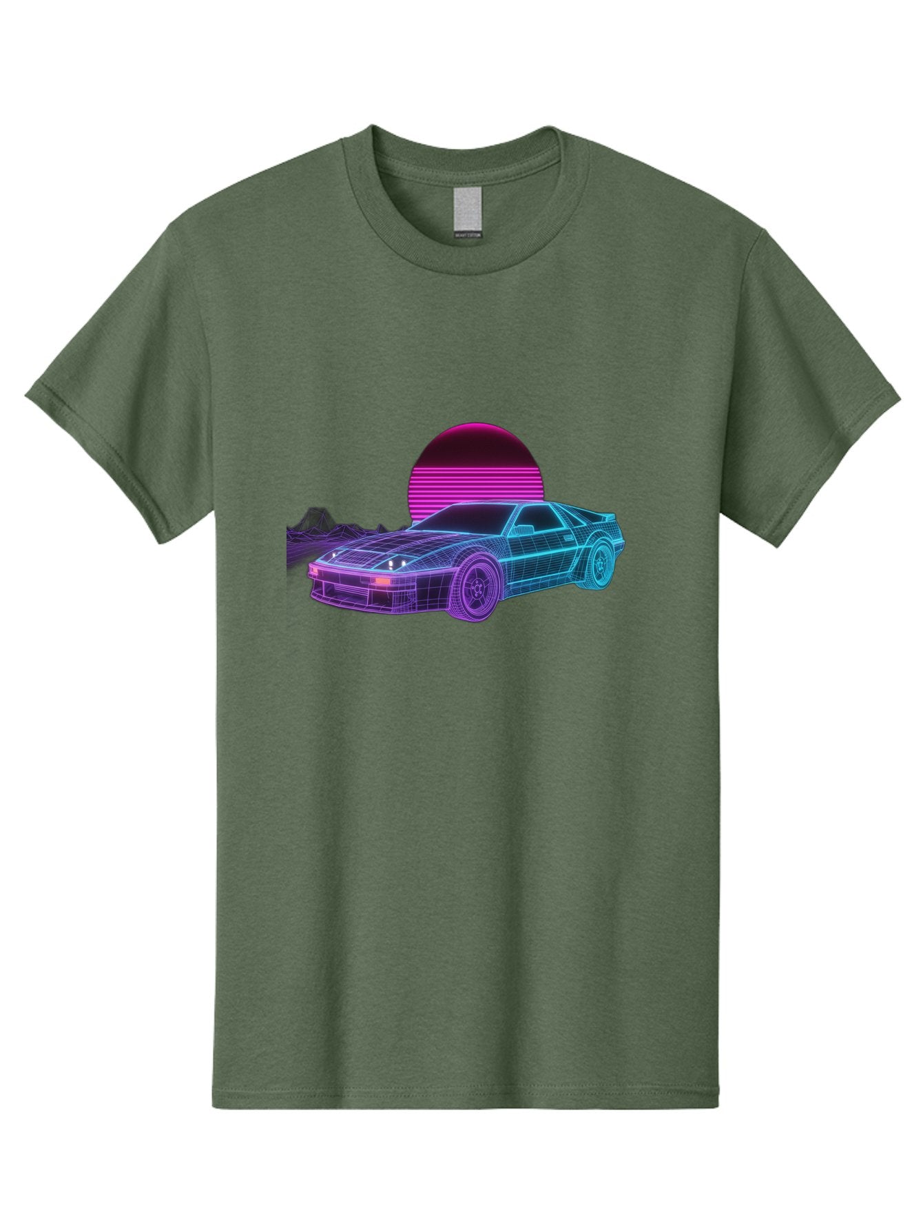 Retro-Sports-Car Men'S Graphic Tee, 100% Cotton, Comfortable Casual Summer Wear, Machine Washable, Retro Futuristic Car, Neon Lights, Synthwave Style, Vaporwave Aesthetic, 80S Sports Car, Datsun 280Z, Grid Pattern, Futuristic Landscape, Bab335