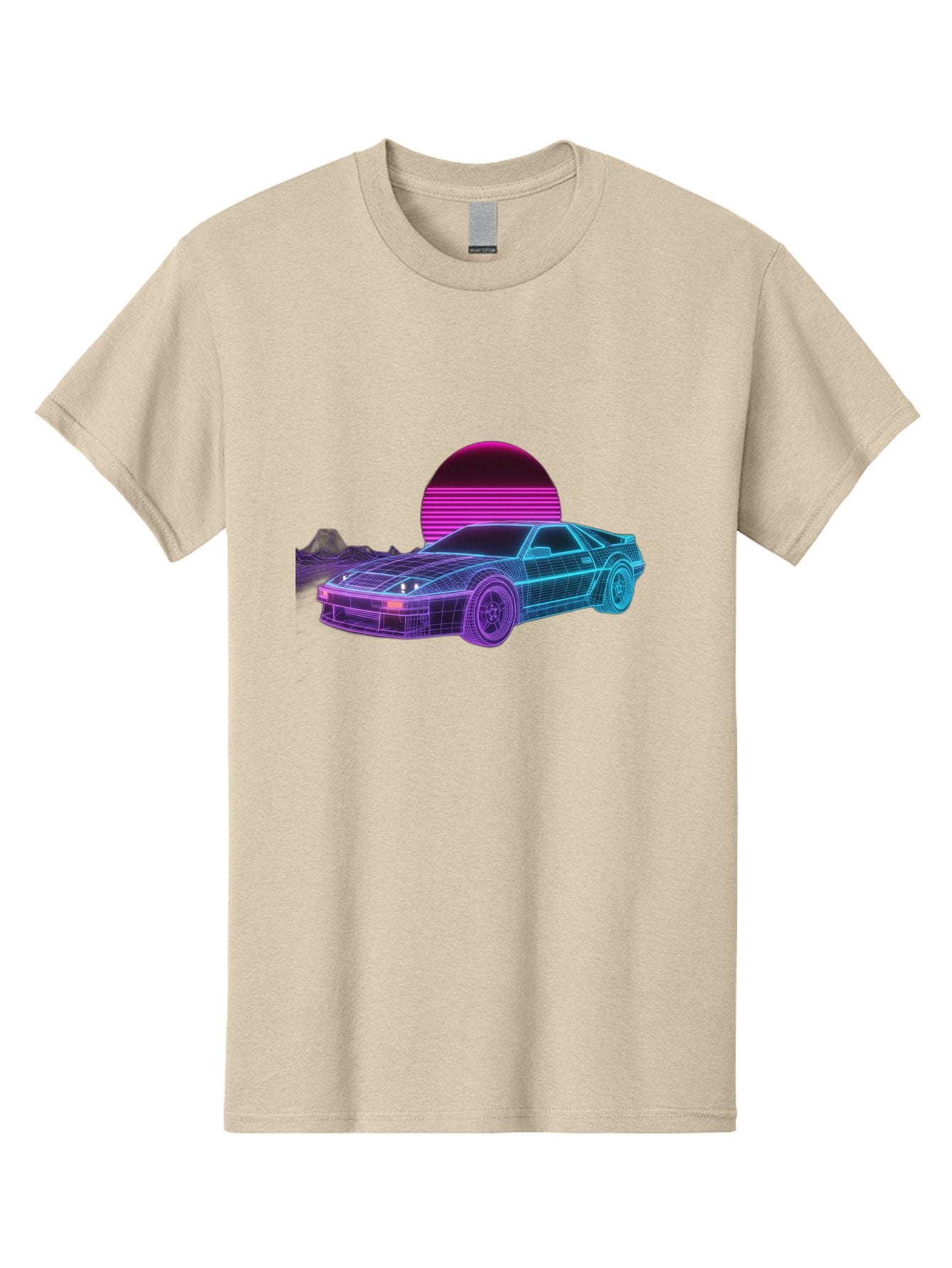 Retro-Sports-Car Men'S Graphic Tee, 100% Cotton, Comfortable Casual Summer Wear, Machine Washable, Retro Futuristic Car, Neon Lights, Synthwave Style, Vaporwave Aesthetic, 80S Sports Car, Datsun 280Z, Grid Pattern, Futuristic Landscape, Bab335 6