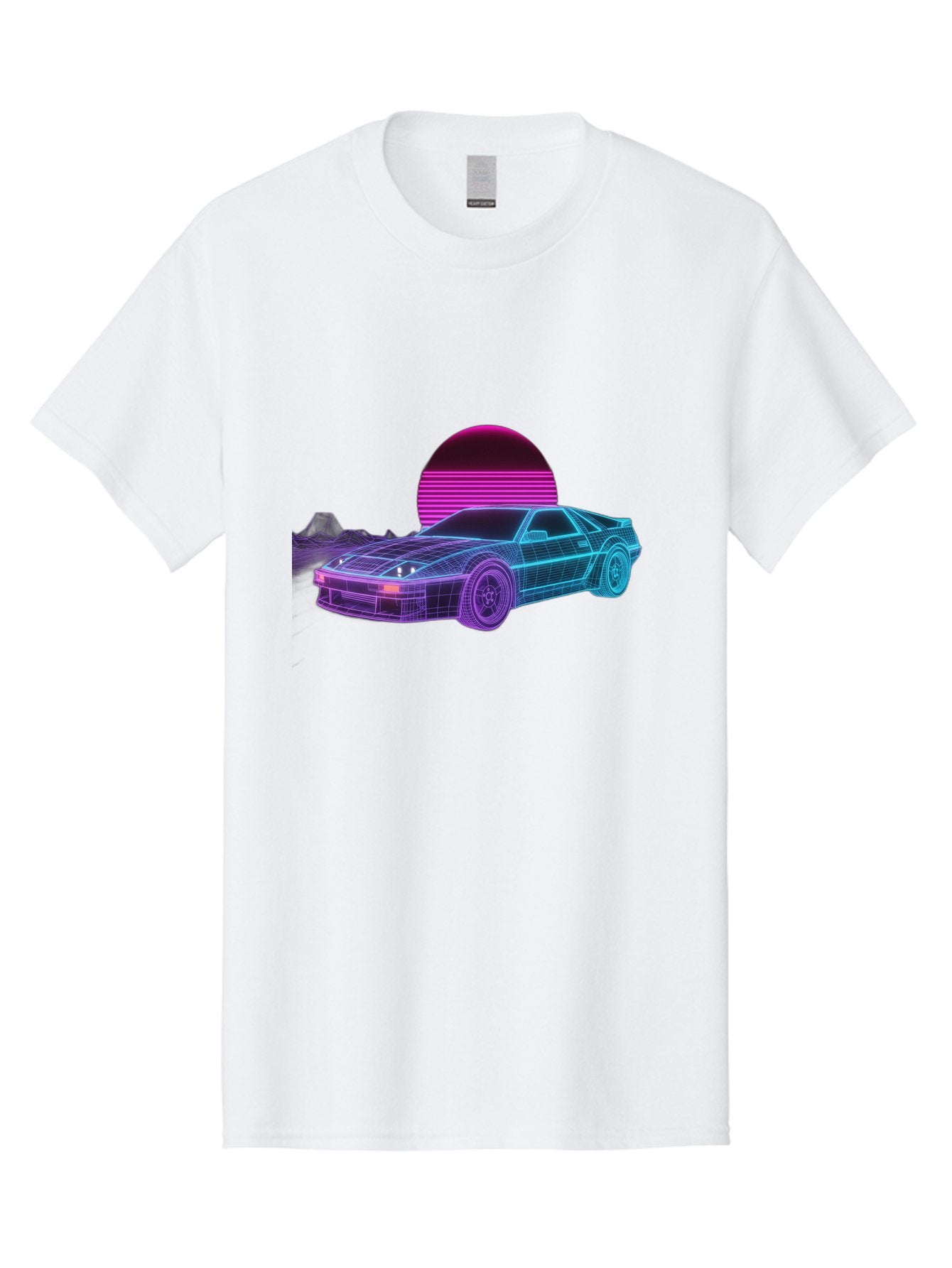 Retro-Sports-Car Men'S Graphic Tee, 100% Cotton, Comfortable Casual Summer Wear, Machine Washable, Retro Futuristic Car, Neon Lights, Synthwave Style, Vaporwave Aesthetic, 80S Sports Car, Datsun 280Z, Grid Pattern, Futuristic Landscape, Bab335