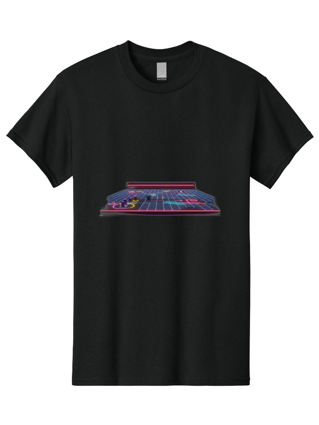 Retro-Synth-Stage Men'S Graphic Tee, 100% Cotton, Comfortable Casual Summer Wear, Machine Washable, Futuristic Stage, Synthwave Aesthetic, Neon Lights, Grid Pattern, Retro Futuristic Design, 80S Vibe, Gaming Stage, Concert Platform, Bab337 21