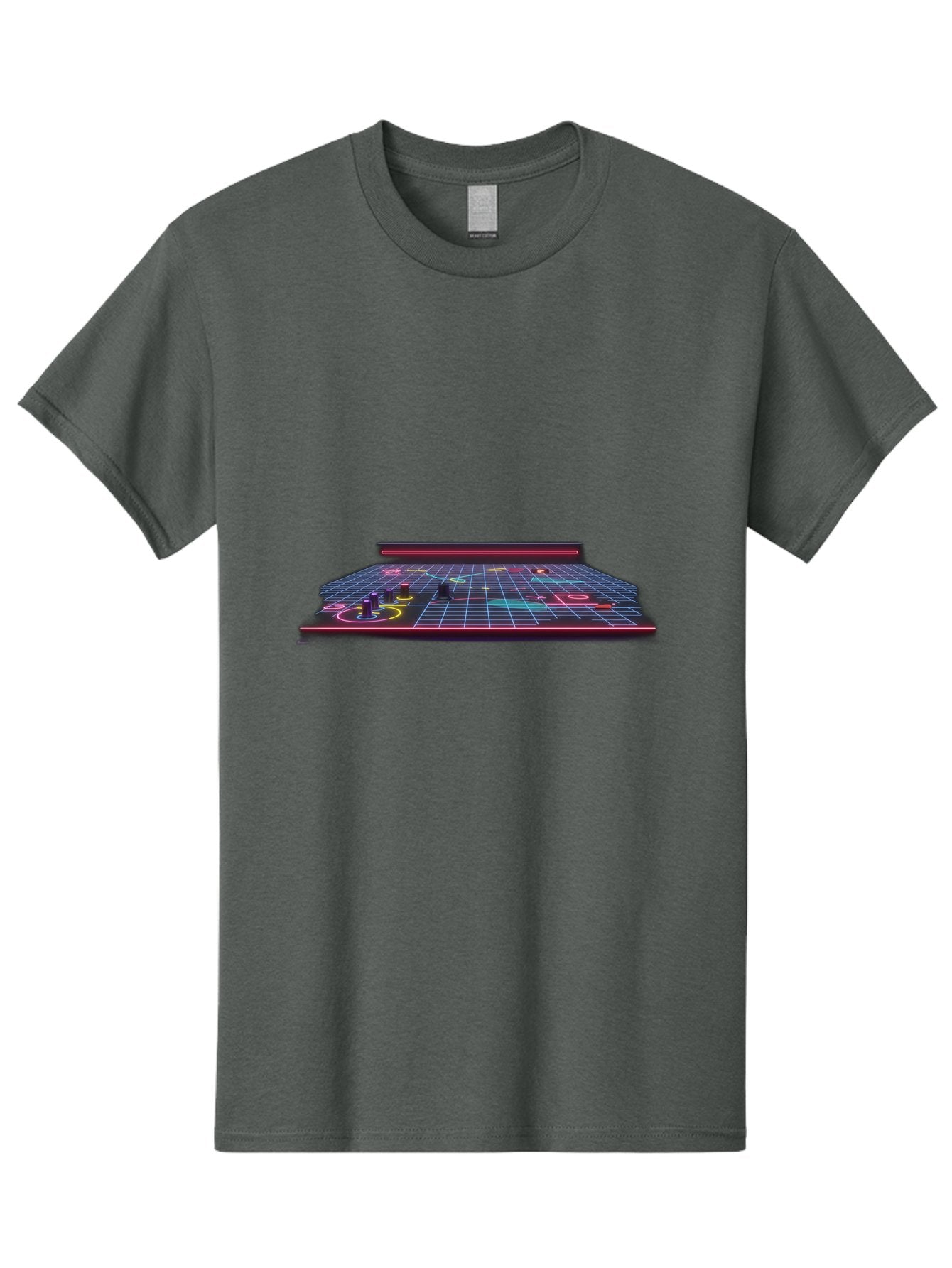 Retro-Synth-Stage Men'S Graphic Tee, 100% Cotton, Comfortable Casual Summer Wear, Machine Washable, Futuristic Stage, Synthwave Aesthetic, Neon Lights, Grid Pattern, Retro Futuristic Design, 80S Vibe, Gaming Stage, Concert Platform, Bab337 4