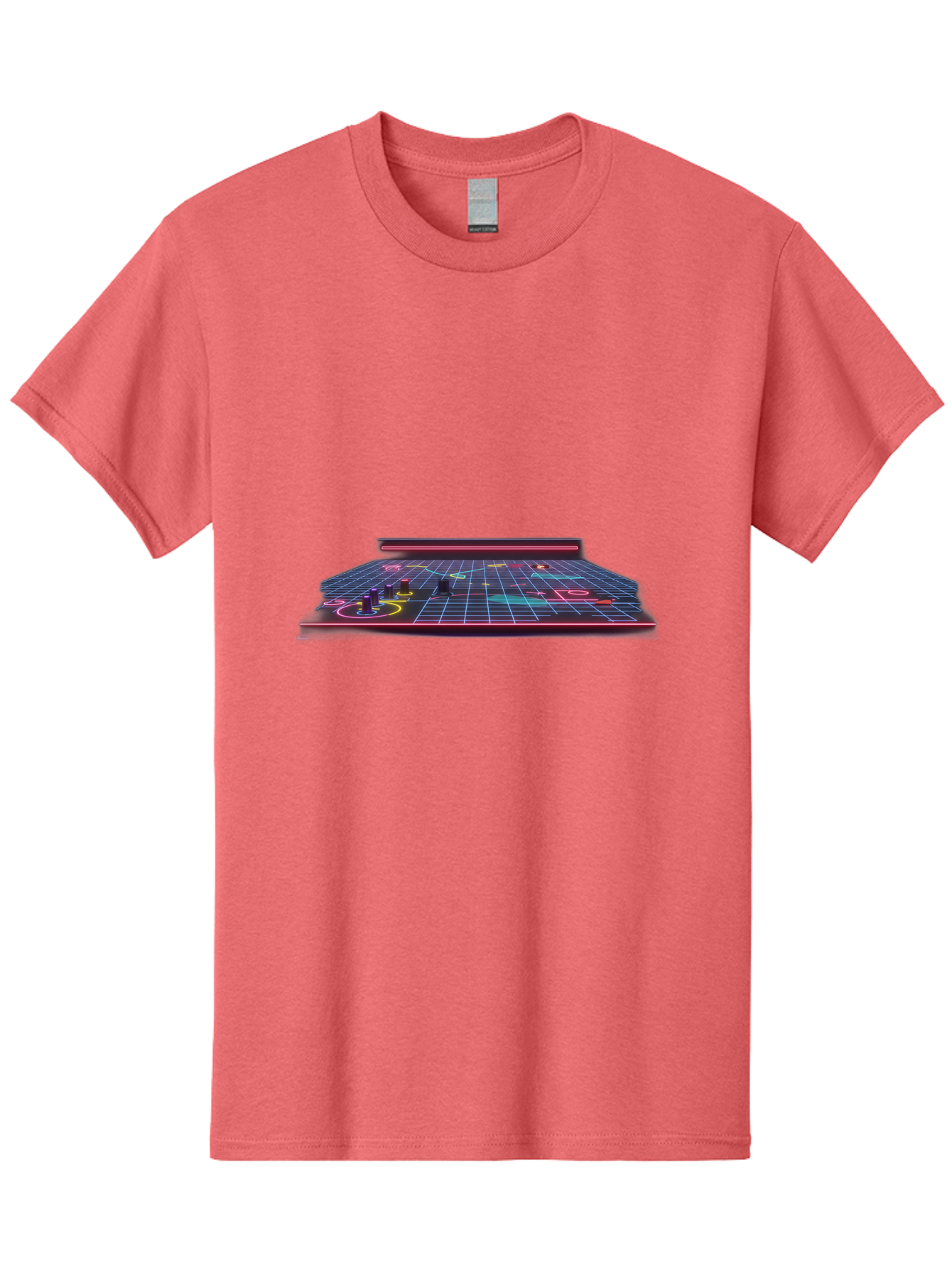 Retro-Synth-Stage Men'S Graphic Tee, 100% Cotton, Comfortable Casual Summer Wear, Machine Washable, Futuristic Stage, Synthwave Aesthetic, Neon Lights, Grid Pattern, Retro Futuristic Design, 80S Vibe, Gaming Stage, Concert Platform, Bab337 3
