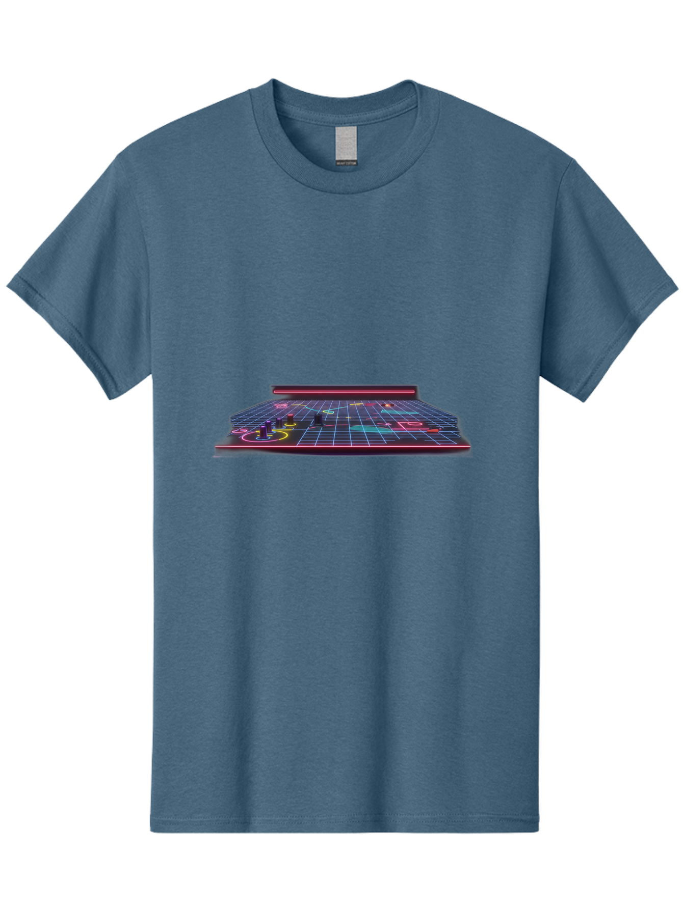 Retro-Synth-Stage Men'S Graphic Tee, 100% Cotton, Comfortable Casual Summer Wear, Machine Washable, Futuristic Stage, Synthwave Aesthetic, Neon Lights, Grid Pattern, Retro Futuristic Design, 80S Vibe, Gaming Stage, Concert Platform, Bab337 15