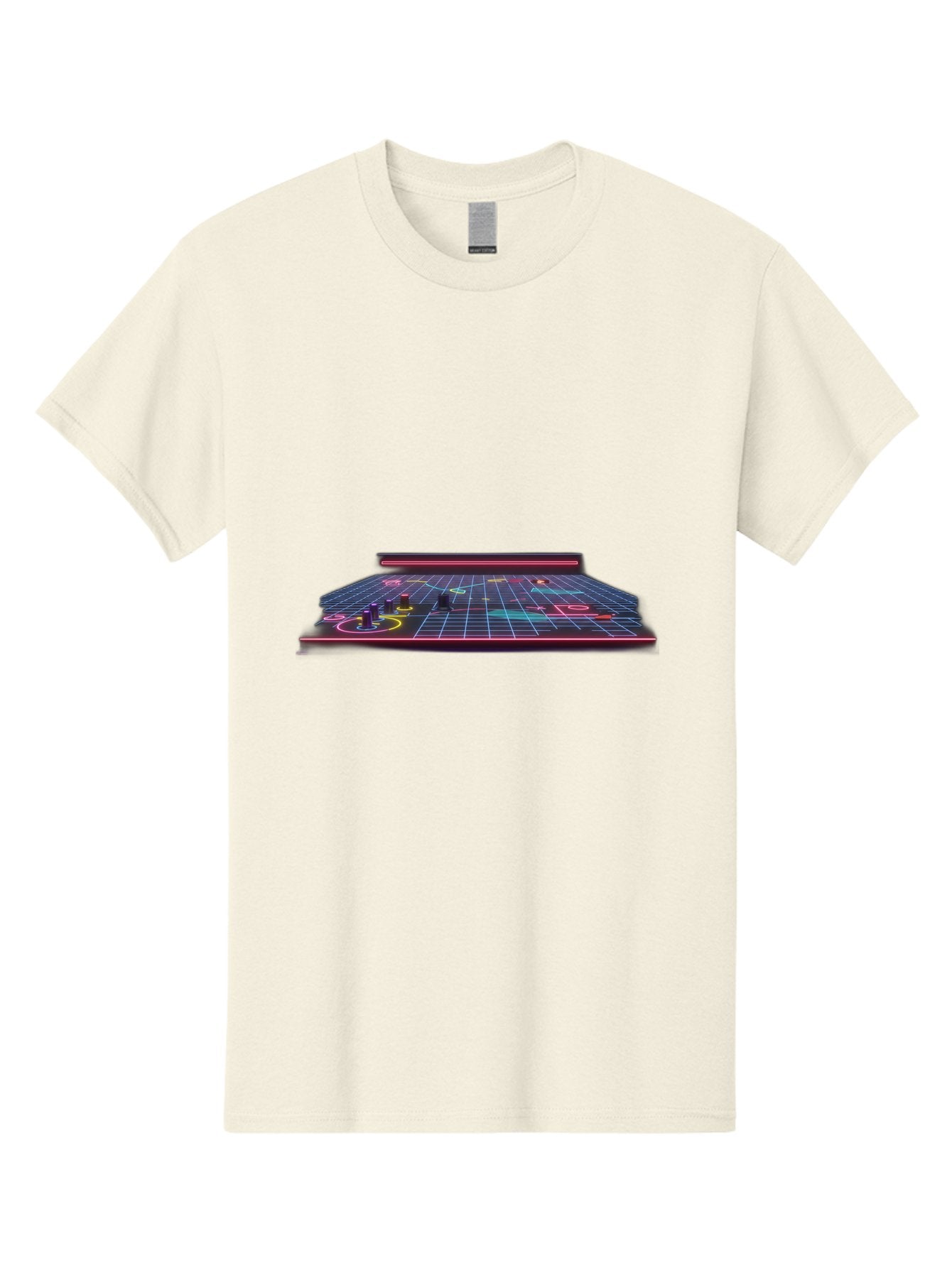 Retro-Synth-Stage Men'S Graphic Tee, 100% Cotton, Comfortable Casual Summer Wear, Machine Washable, Futuristic Stage, Synthwave Aesthetic, Neon Lights, Grid Pattern, Retro Futuristic Design, 80S Vibe, Gaming Stage, Concert Platform, Bab337 6