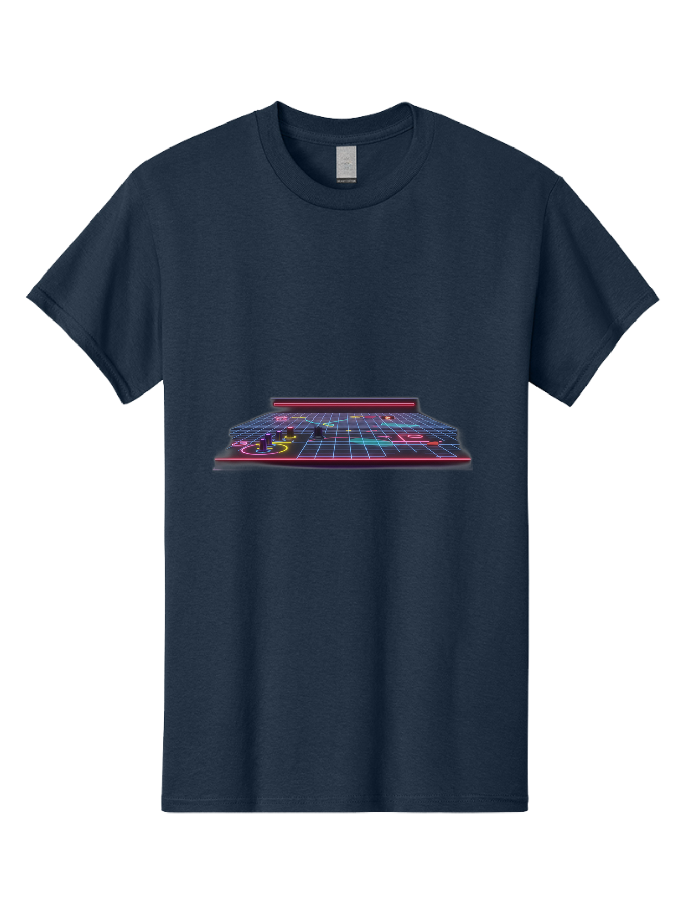 Retro-Synth-Stage Men'S Graphic Tee, 100% Cotton, Comfortable Casual Summer Wear, Machine Washable, Futuristic Stage, Synthwave Aesthetic, Neon Lights, Grid Pattern, Retro Futuristic Design, 80S Vibe, Gaming Stage, Concert Platform, Bab337 5