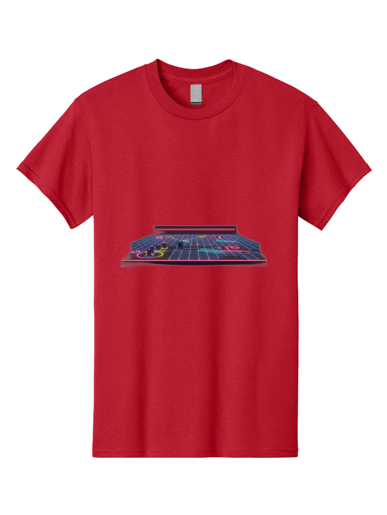 Retro-Synth-Stage Men'S Graphic Tee, 100% Cotton, Comfortable Casual Summer Wear, Machine Washable, Futuristic Stage, Synthwave Aesthetic, Neon Lights, Grid Pattern, Retro Futuristic Design, 80S Vibe, Gaming Stage, Concert Platform, Bab337