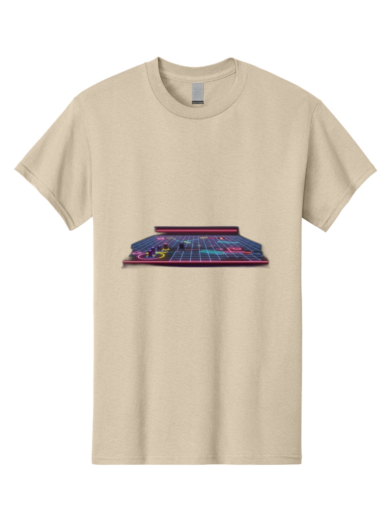 Retro-Synth-Stage Men'S Graphic Tee, 100% Cotton, Comfortable Casual Summer Wear, Machine Washable, Futuristic Stage, Synthwave Aesthetic, Neon Lights, Grid Pattern, Retro Futuristic Design, 80S Vibe, Gaming Stage, Concert Platform, Bab337 3