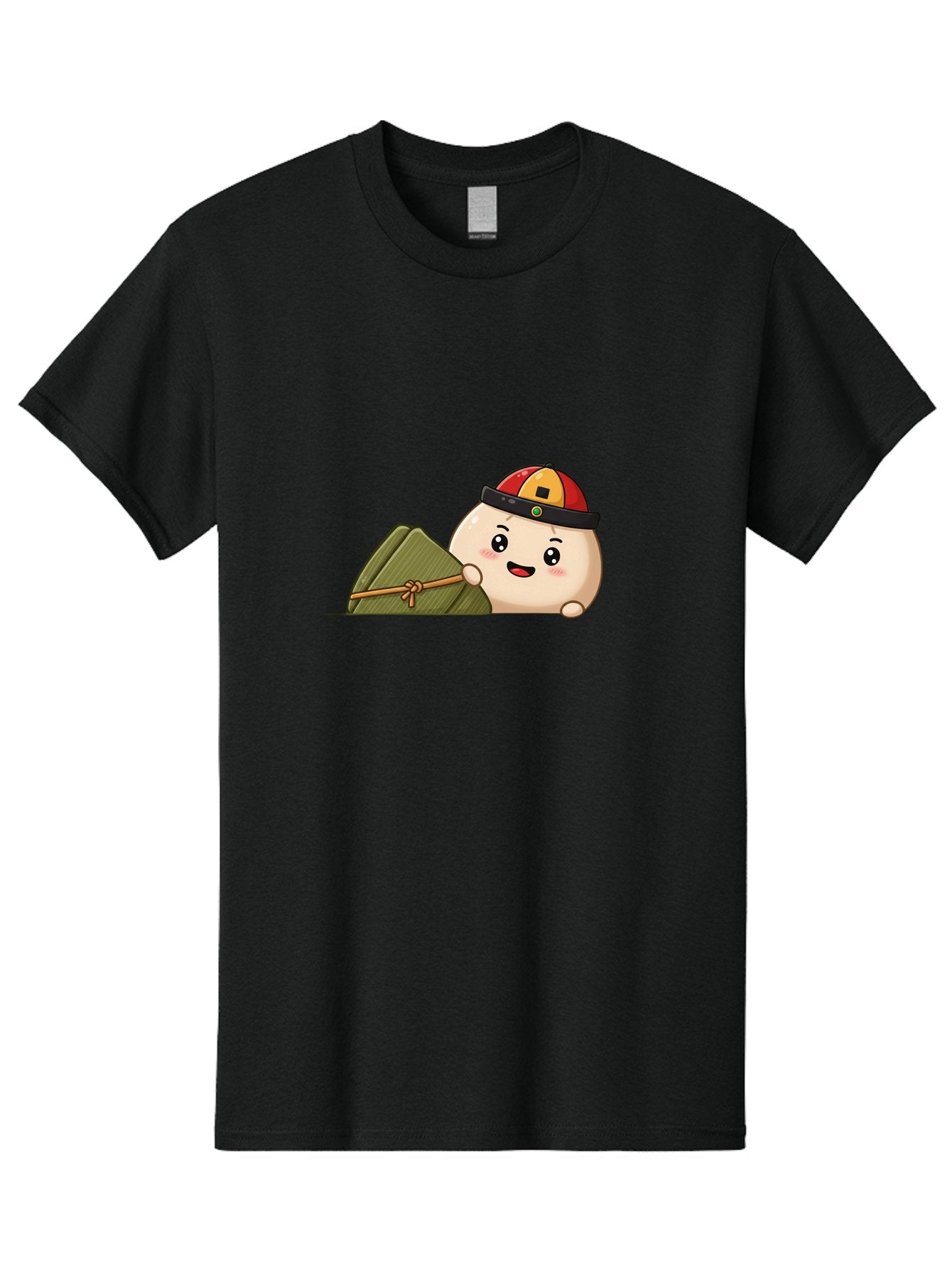 Rice-Dumpling Men'S Graphic Tee, 100% Cotton, Comfortable Casual Summer Wear, Machine Washable, Cartoon Dumpling Character, Red And Yellow Cap, Zongzi, Traditional Chinese Food, Dragon Boat Festival, Cute, Adorable, Kawaii, Character Design, Bab339