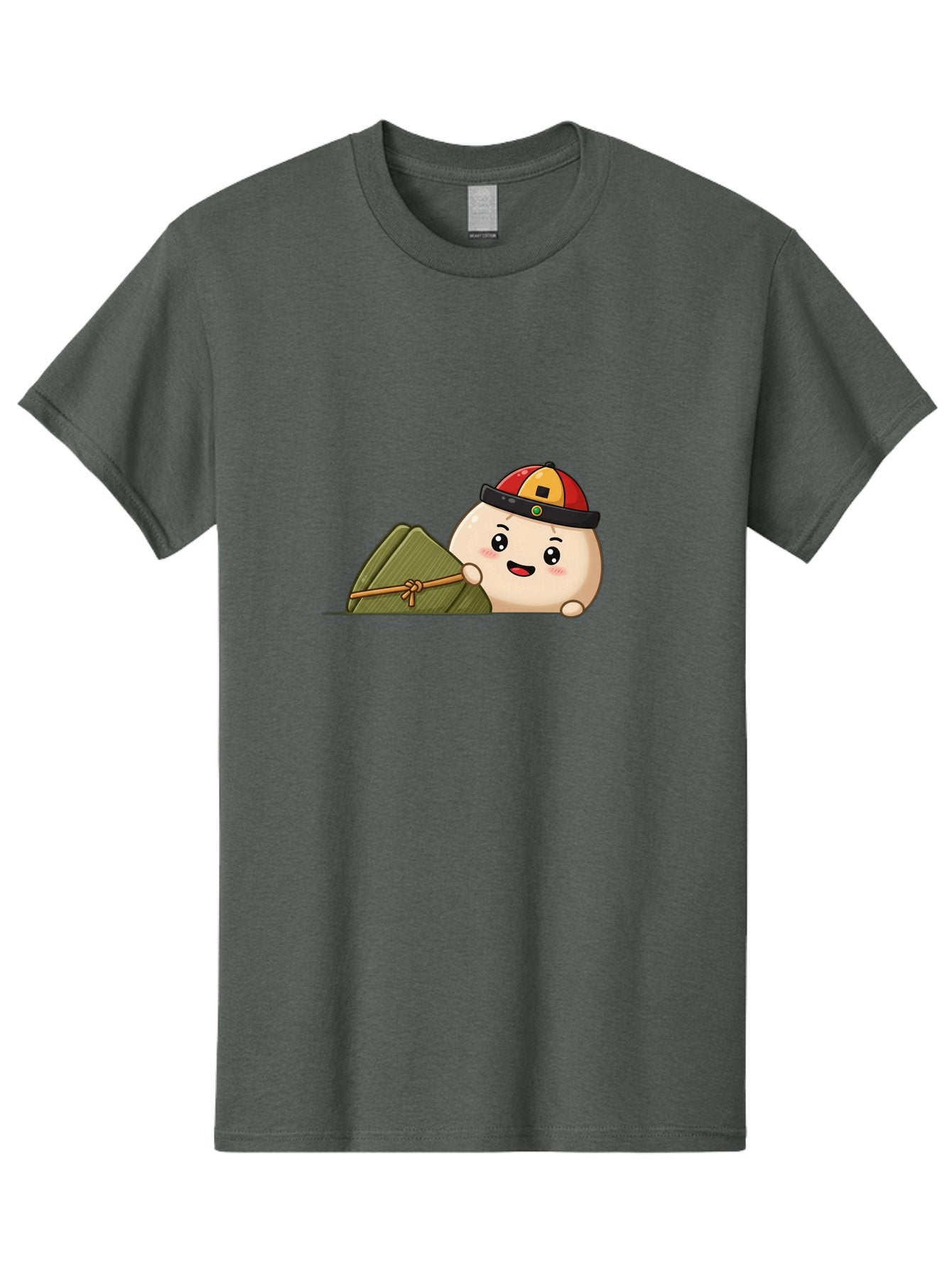 Rice-Dumpling Men'S Graphic Tee, 100% Cotton, Comfortable Casual Summer Wear, Machine Washable, Cartoon Dumpling Character, Red And Yellow Cap, Zongzi, Traditional Chinese Food, Dragon Boat Festival, Cute, Adorable, Kawaii, Character Design, Bab339 9