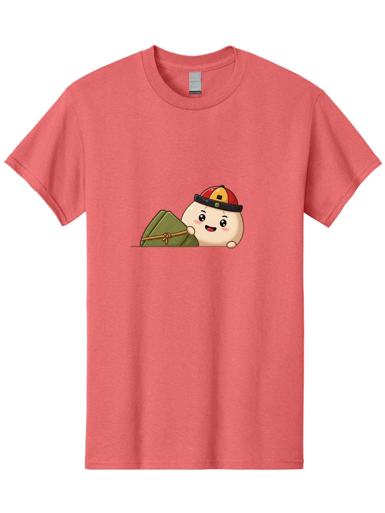 Rice-Dumpling Men'S Graphic Tee, 100% Cotton, Comfortable Casual Summer Wear, Machine Washable, Cartoon Dumpling Character, Red And Yellow Cap, Zongzi, Traditional Chinese Food, Dragon Boat Festival, Cute, Adorable, Kawaii, Character Design, Bab339 6