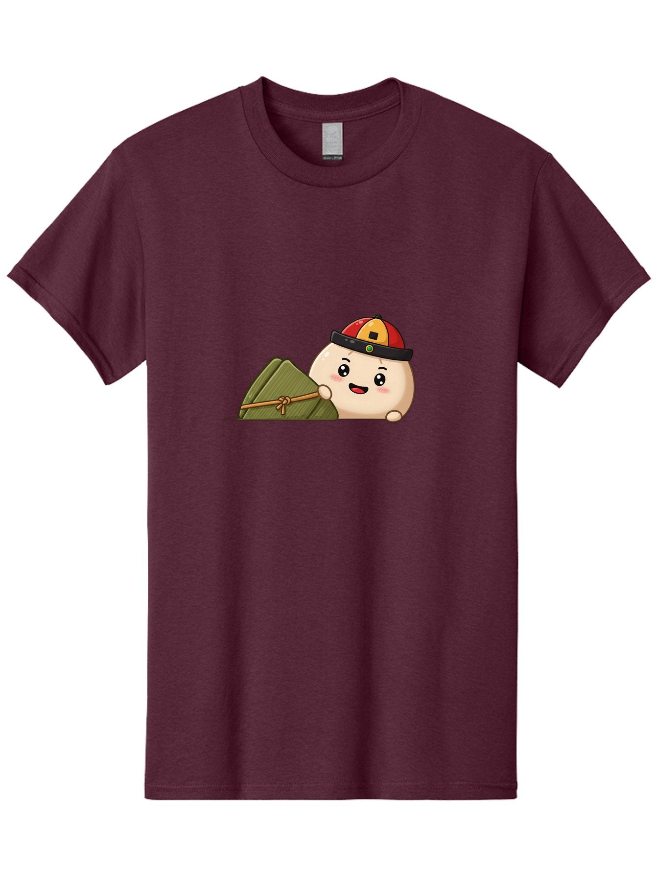 Rice-Dumpling Men'S Graphic Tee, 100% Cotton, Comfortable Casual Summer Wear, Machine Washable, Cartoon Dumpling Character, Red And Yellow Cap, Zongzi, Traditional Chinese Food, Dragon Boat Festival, Cute, Adorable, Kawaii, Character Design, Bab339 3