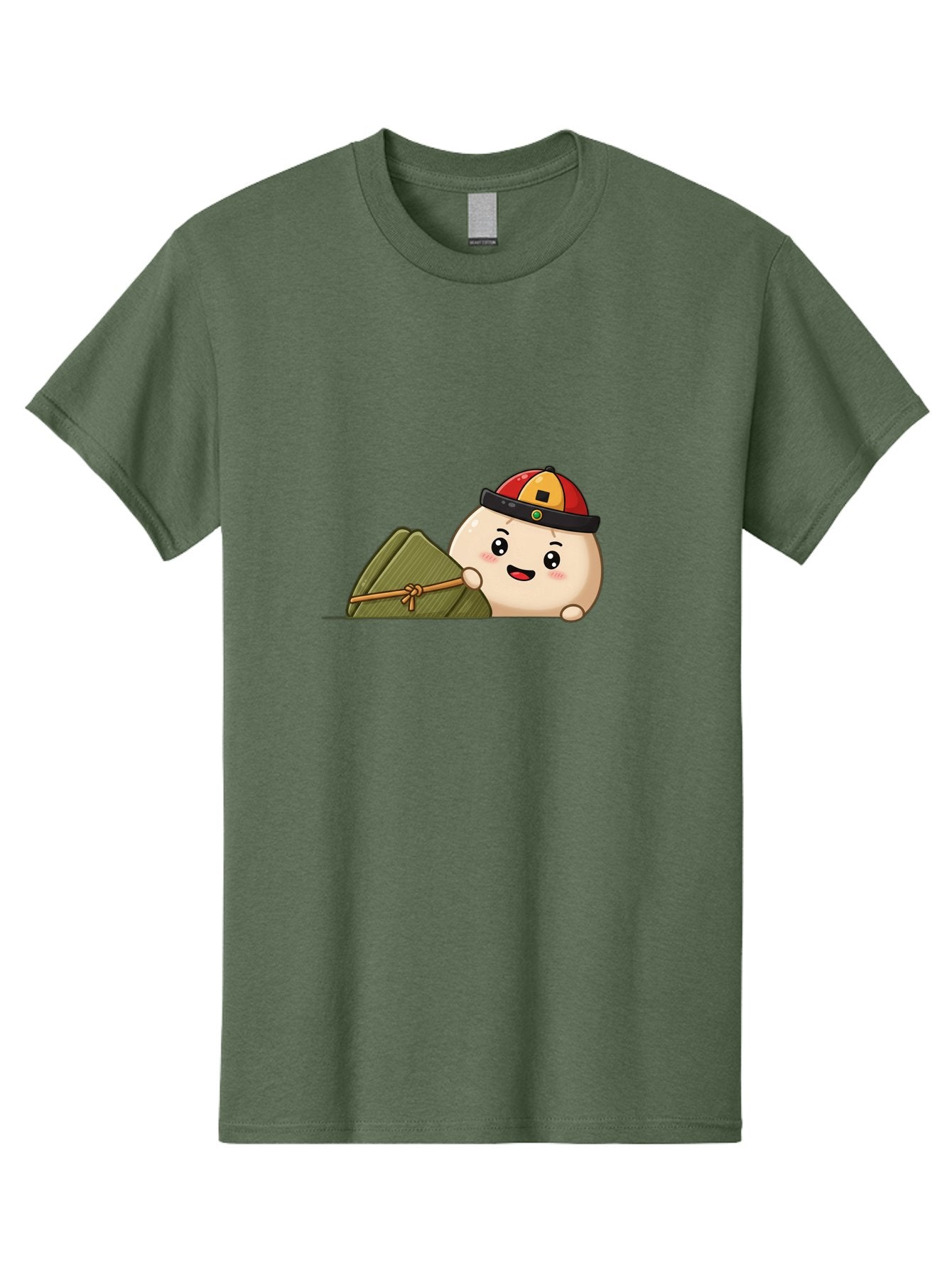 Rice-Dumpling Men'S Graphic Tee, 100% Cotton, Comfortable Casual Summer Wear, Machine Washable, Cartoon Dumpling Character, Red And Yellow Cap, Zongzi, Traditional Chinese Food, Dragon Boat Festival, Cute, Adorable, Kawaii, Character Design, Bab339 4