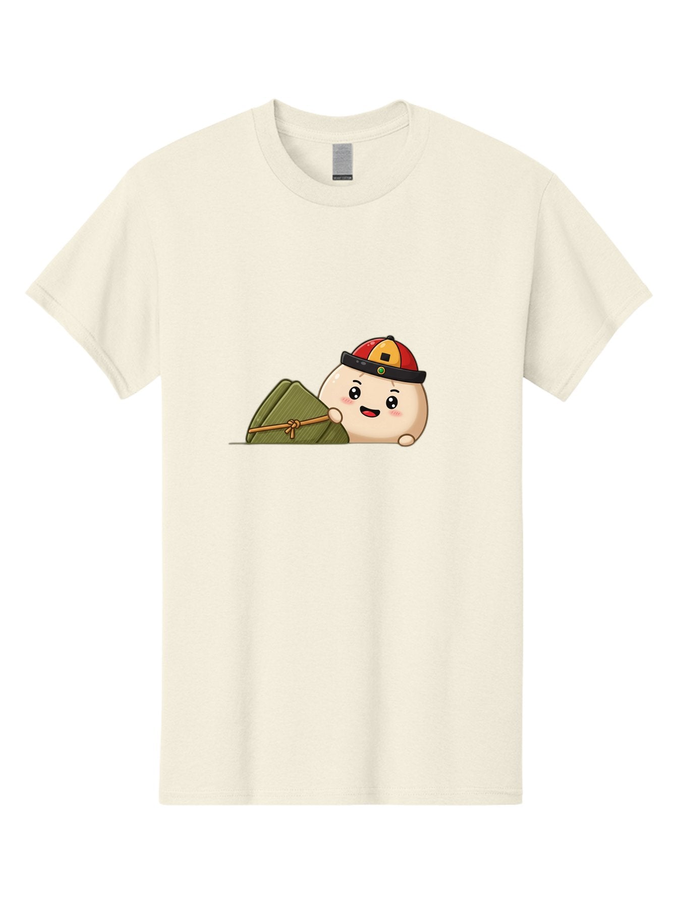 Rice-Dumpling Men'S Graphic Tee, 100% Cotton, Comfortable Casual Summer Wear, Machine Washable, Cartoon Dumpling Character, Red And Yellow Cap, Zongzi, Traditional Chinese Food, Dragon Boat Festival, Cute, Adorable, Kawaii, Character Design, Bab339 15