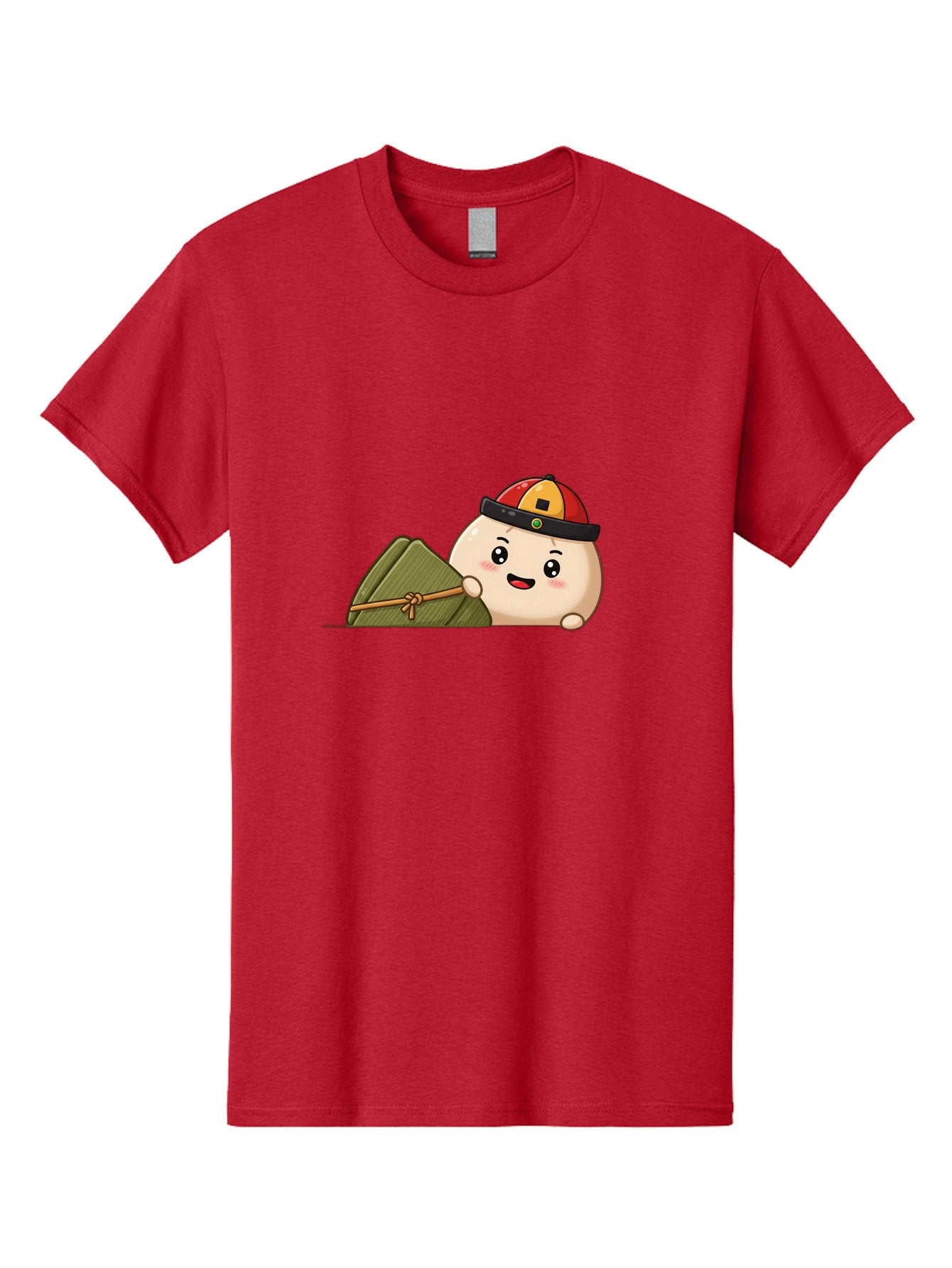 Rice-Dumpling Men'S Graphic Tee, 100% Cotton, Comfortable Casual Summer Wear, Machine Washable, Cartoon Dumpling Character, Red And Yellow Cap, Zongzi, Traditional Chinese Food, Dragon Boat Festival, Cute, Adorable, Kawaii, Character Design, Bab339 7