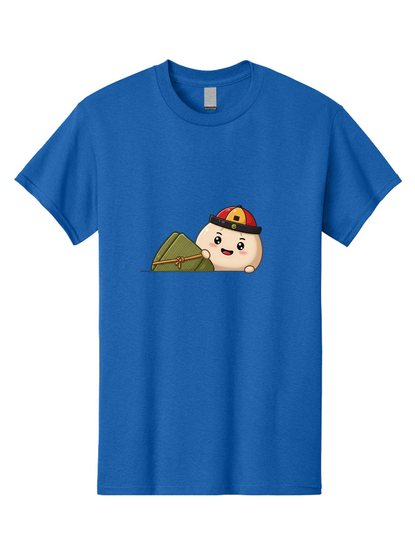 Rice-Dumpling Men'S Graphic Tee, 100% Cotton, Comfortable Casual Summer Wear, Machine Washable, Cartoon Dumpling Character, Red And Yellow Cap, Zongzi, Traditional Chinese Food, Dragon Boat Festival, Cute, Adorable, Kawaii, Character Design, Bab339 11