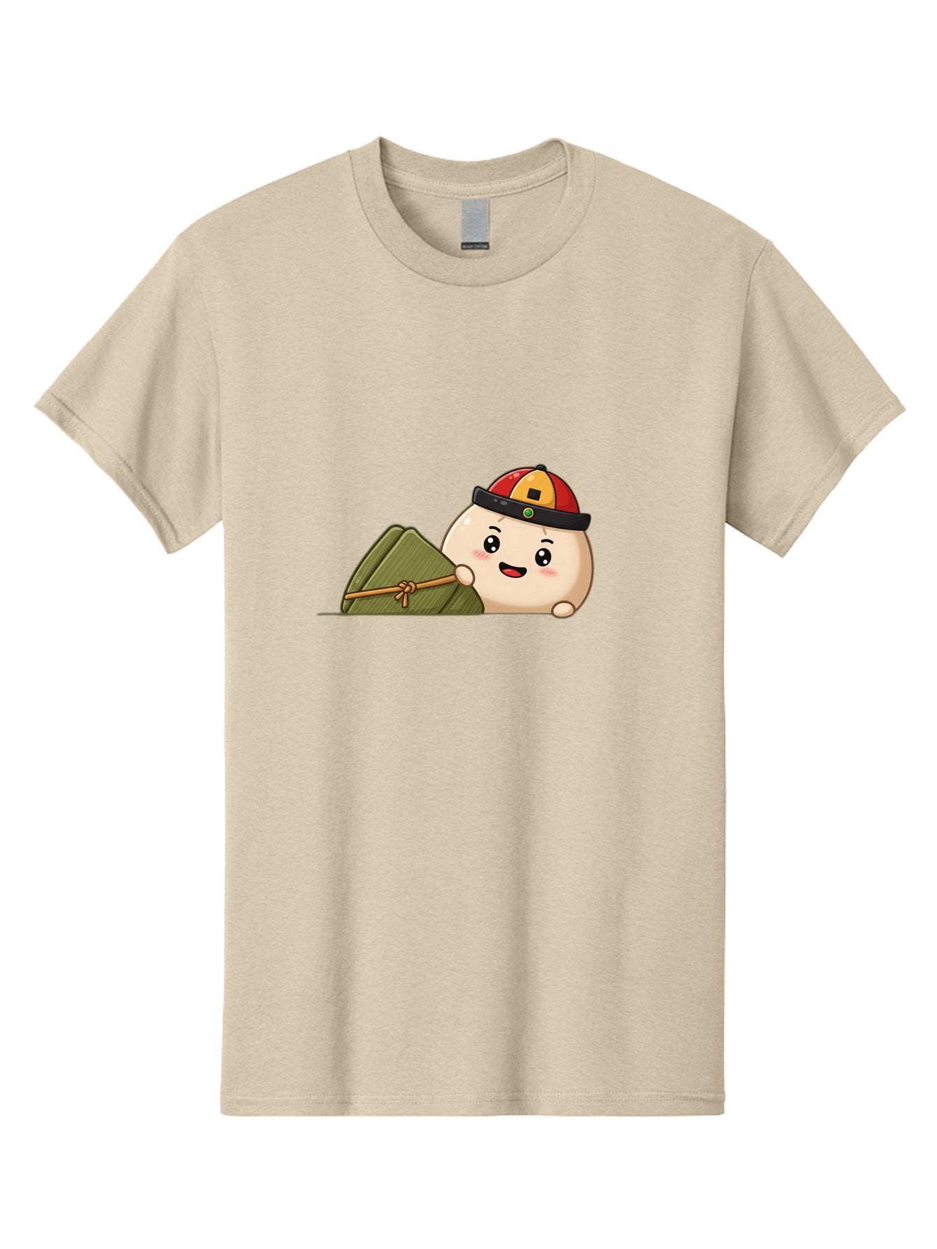 Rice-Dumpling Men'S Graphic Tee, 100% Cotton, Comfortable Casual Summer Wear, Machine Washable, Cartoon Dumpling Character, Red And Yellow Cap, Zongzi, Traditional Chinese Food, Dragon Boat Festival, Cute, Adorable, Kawaii, Character Design, Bab339