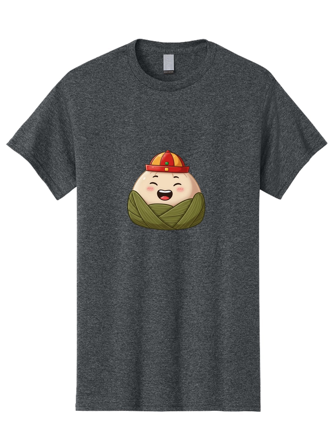 Rice-Dumplings Men'S Graphic Tee, 100% Cotton, Comfortable Casual Summer Wear, Machine Washable, Cartoon Zongzi, Traditional Chinese Food, Happy Face, Red And Yellow Hat, Green Wrapping, Joyful Expression, Chinese Culture, Festive Food, Bab340 4