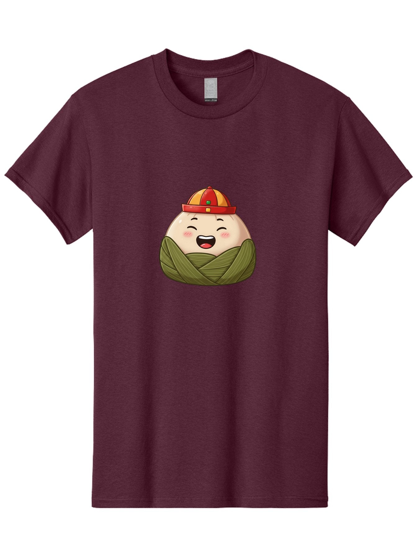Rice-Dumplings Men'S Graphic Tee, 100% Cotton, Comfortable Casual Summer Wear, Machine Washable, Cartoon Zongzi, Traditional Chinese Food, Happy Face, Red And Yellow Hat, Green Wrapping, Joyful Expression, Chinese Culture, Festive Food, Bab340 10