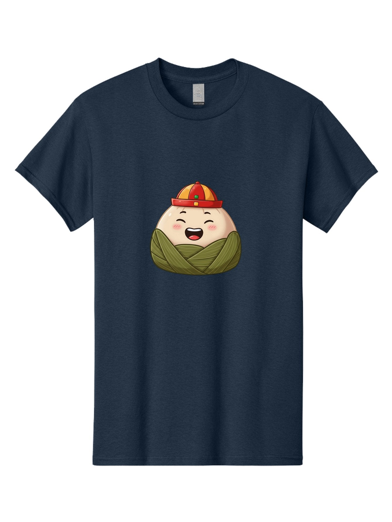Rice-Dumplings Men'S Graphic Tee, 100% Cotton, Comfortable Casual Summer Wear, Machine Washable, Cartoon Zongzi, Traditional Chinese Food, Happy Face, Red And Yellow Hat, Green Wrapping, Joyful Expression, Chinese Culture, Festive Food, Bab340 14