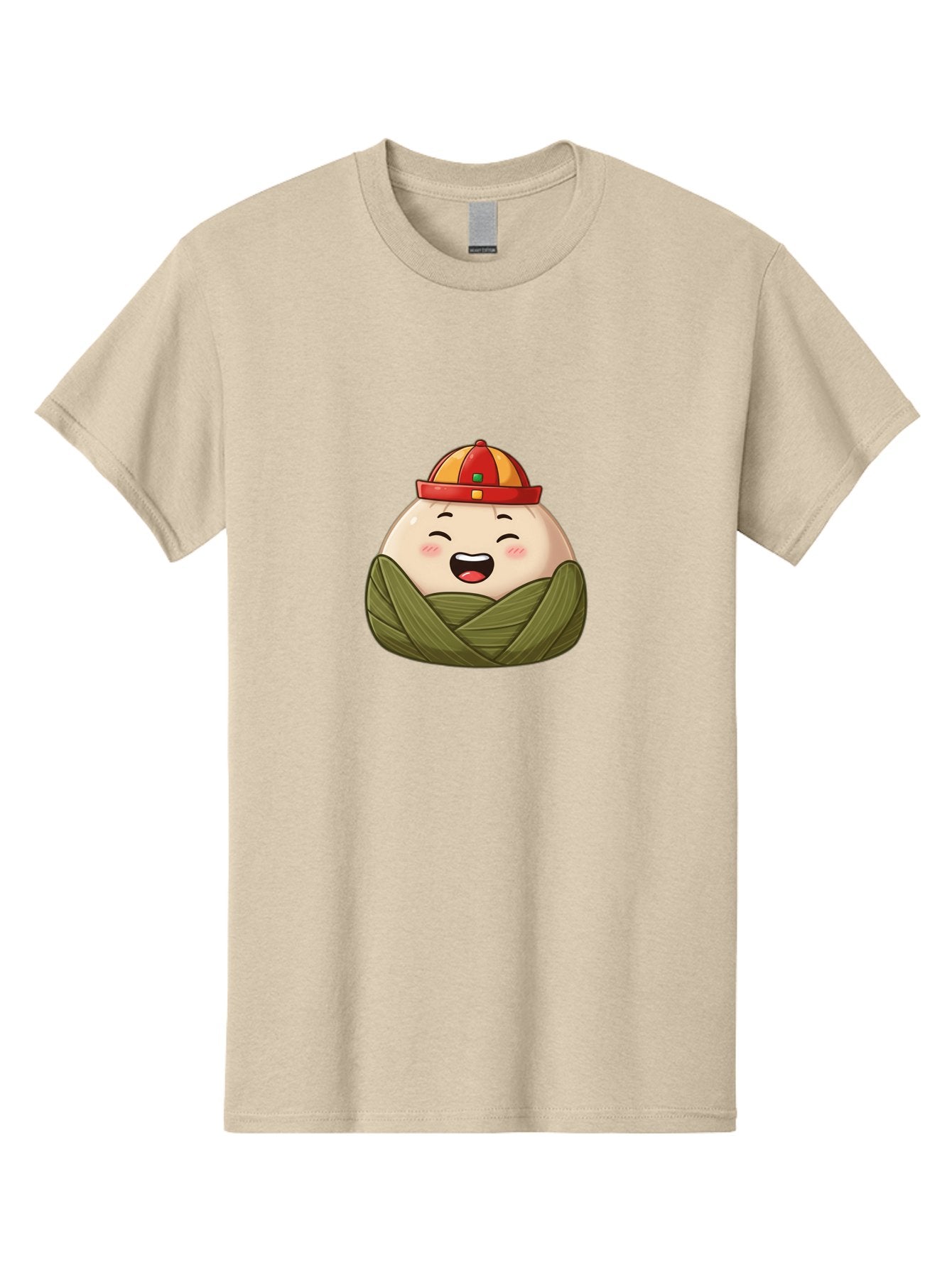 Rice-Dumplings Men'S Graphic Tee, 100% Cotton, Comfortable Casual Summer Wear, Machine Washable, Cartoon Zongzi, Traditional Chinese Food, Happy Face, Red And Yellow Hat, Green Wrapping, Joyful Expression, Chinese Culture, Festive Food, Bab340 8