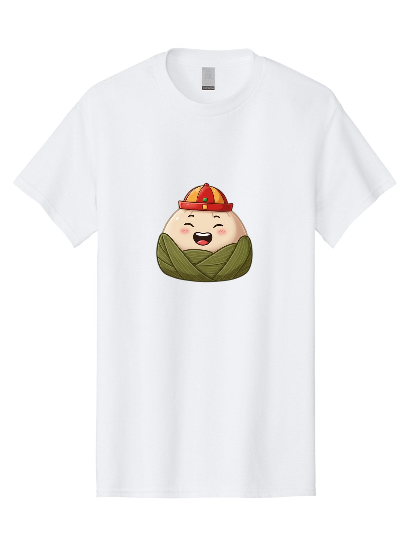 Rice-Dumplings Men'S Graphic Tee, 100% Cotton, Comfortable Casual Summer Wear, Machine Washable, Cartoon Zongzi, Traditional Chinese Food, Happy Face, Red And Yellow Hat, Green Wrapping, Joyful Expression, Chinese Culture, Festive Food, Bab340 9