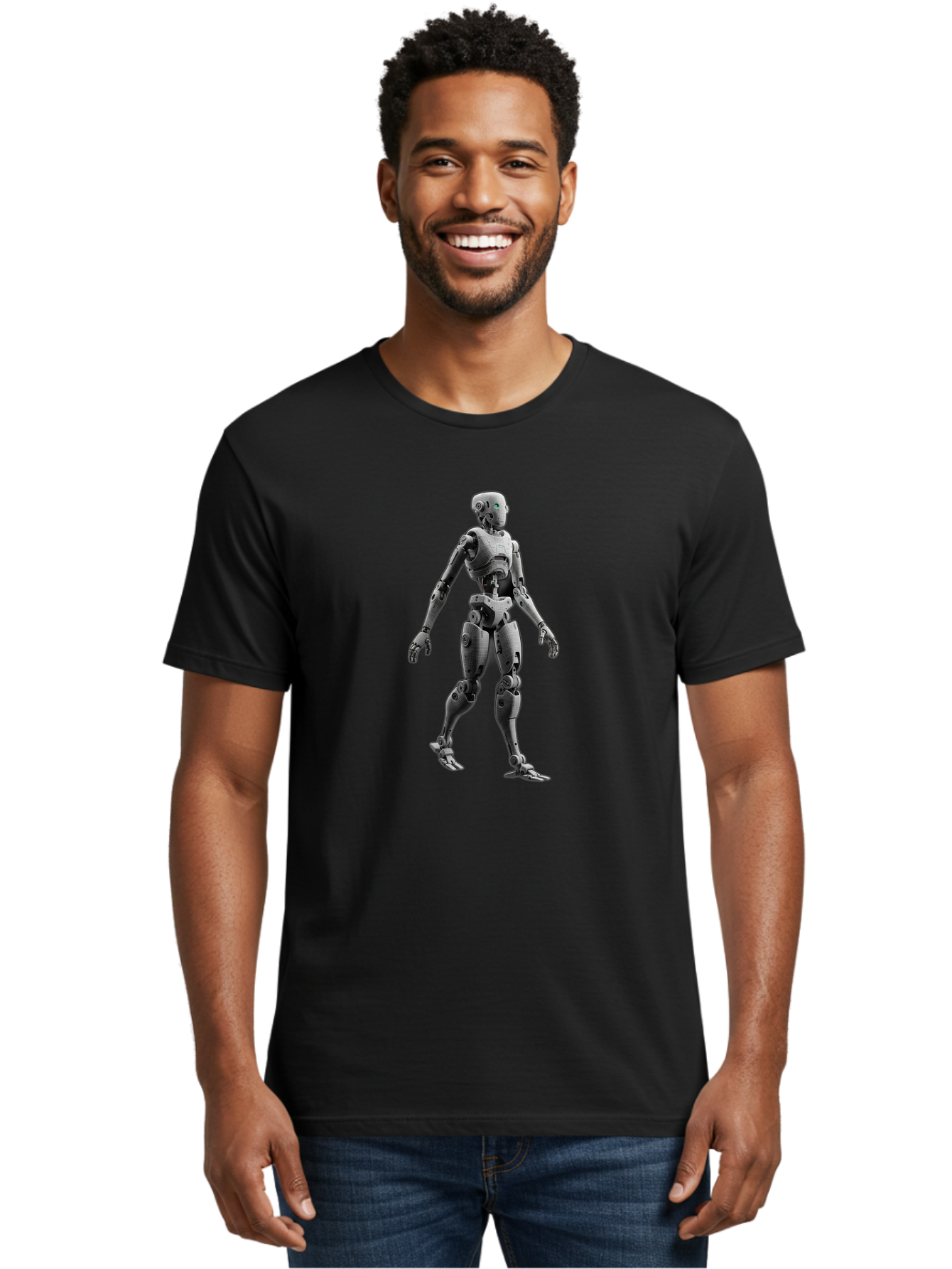 Robot-1 Men'S Graphic Tee, 100% Cotton, Comfortable Casual Summer Wear, Machine Washable, Humanoid Robot, Futuristic Technology, Artificial Intelligence, Robotic Limbs, Metallic Body, Sci-Fi Character, 3D Rendering, Robotic Design, Bab341