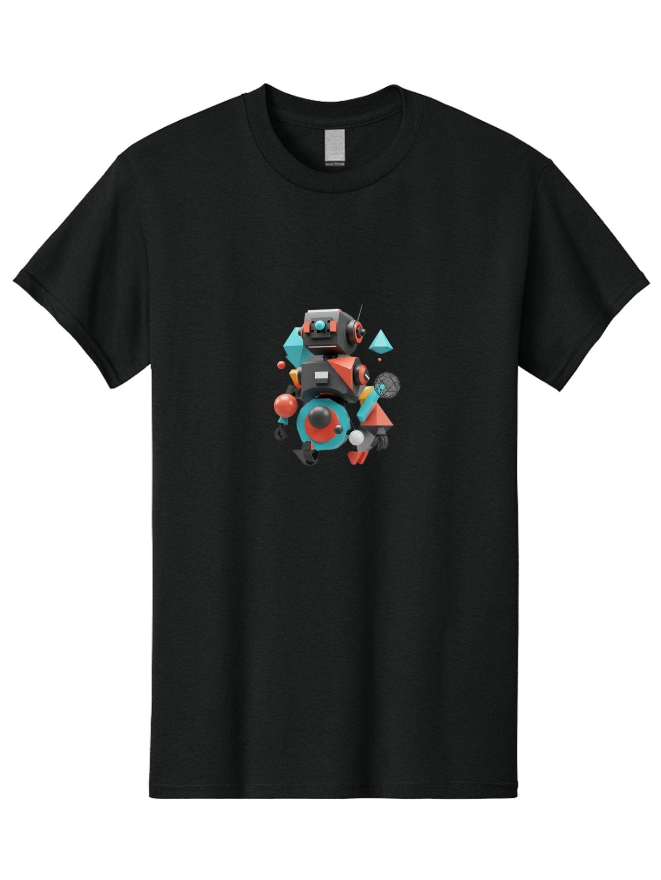 Robot-3 Men'S Graphic Tee, 100% Cotton, Comfortable Casual Summer Wear, Machine Washable, 3D Robot, Geometric Shapes, Vibrant Colors, Futuristic Design, Artificial Intelligence, Robotic Technology, Modern Art, Digital Illustration, Bab343