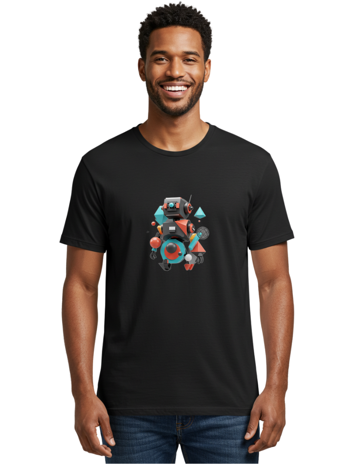 Robot-3 Men'S Graphic Tee, 100% Cotton, Comfortable Casual Summer Wear, Machine Washable, 3D Robot, Geometric Shapes, Vibrant Colors, Futuristic Design, Artificial Intelligence, Robotic Technology, Modern Art, Digital Illustration, Bab343 20