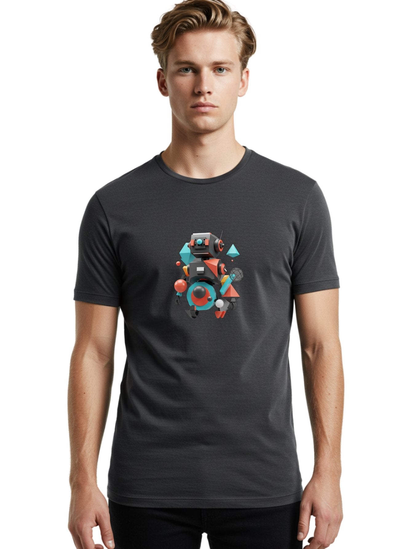 Robot-3 Men'S Graphic Tee, 100% Cotton, Comfortable Casual Summer Wear, Machine Washable, 3D Robot, Geometric Shapes, Vibrant Colors, Futuristic Design, Artificial Intelligence, Robotic Technology, Modern Art, Digital Illustration, Bab343 29