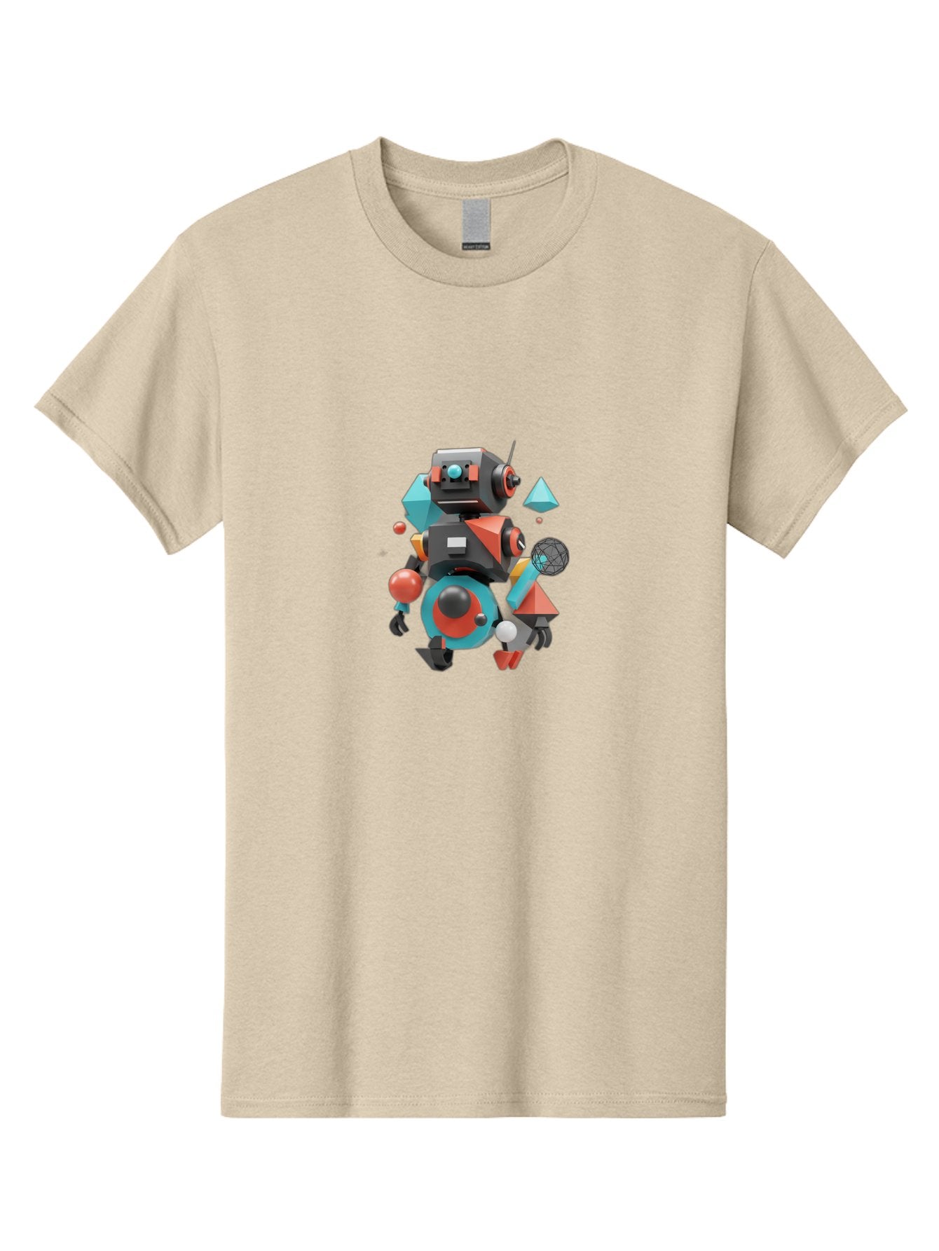 Robot-3 Men'S Graphic Tee, 100% Cotton, Comfortable Casual Summer Wear, Machine Washable, 3D Robot, Geometric Shapes, Vibrant Colors, Futuristic Design, Artificial Intelligence, Robotic Technology, Modern Art, Digital Illustration, Bab343 8