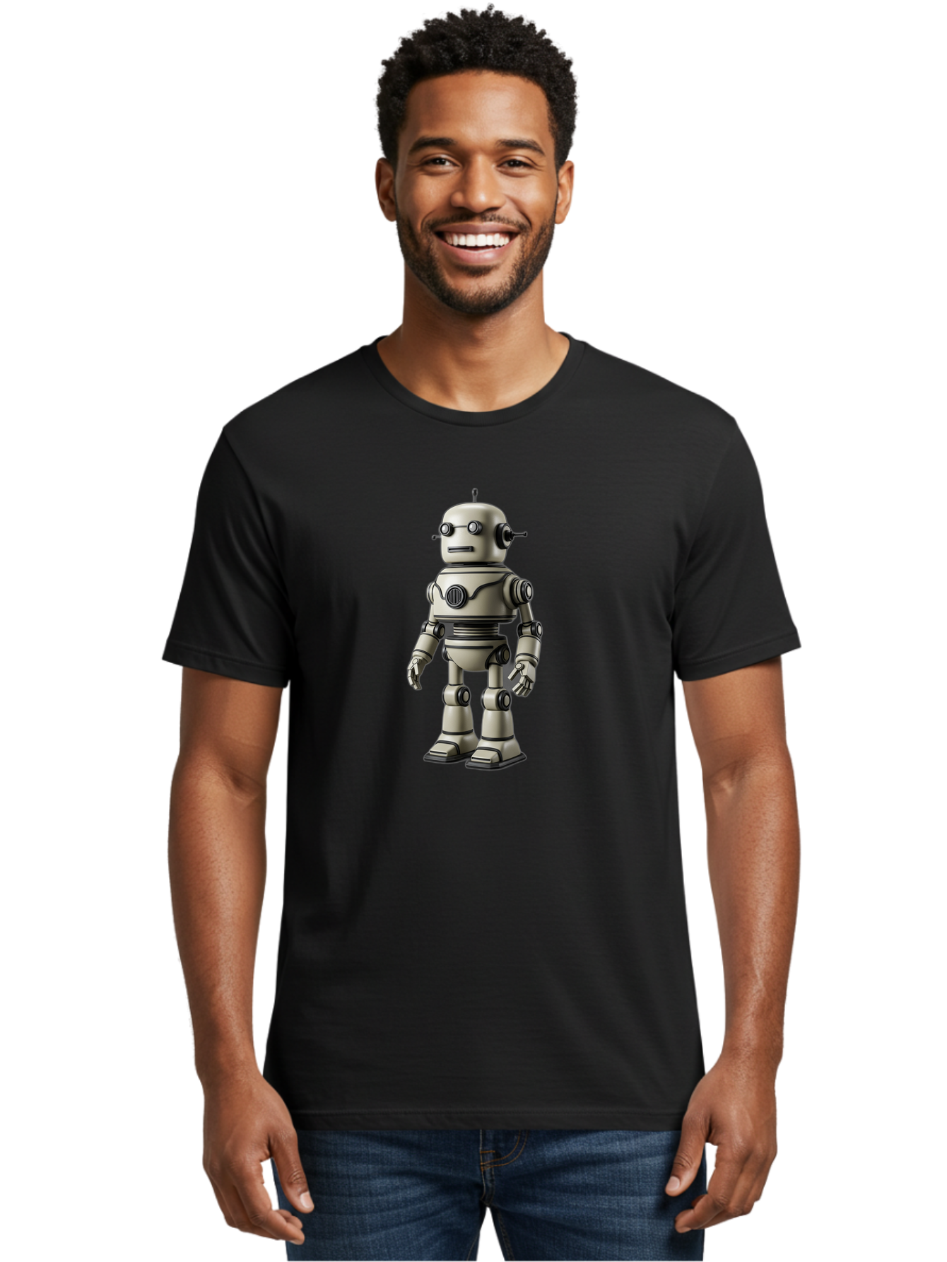 Robot-5 Men'S Graphic Tee, 100% Cotton, Comfortable Casual Summer Wear, Machine Washable, Robot Character, Artificial Intelligence, Mechanical Being, Metallic Body, Futuristic Design, Robotic Features, Cartoonish Style, Digital Illustration, Bab345 26