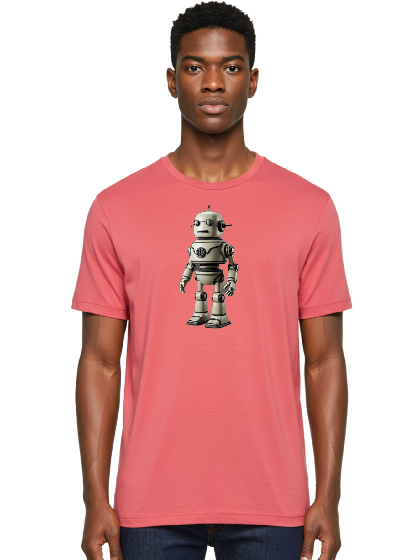 Robot-5 Men'S Graphic Tee, 100% Cotton, Comfortable Casual Summer Wear, Machine Washable, Robot Character, Artificial Intelligence, Mechanical Being, Metallic Body, Futuristic Design, Robotic Features, Cartoonish Style, Digital Illustration, Bab345 30