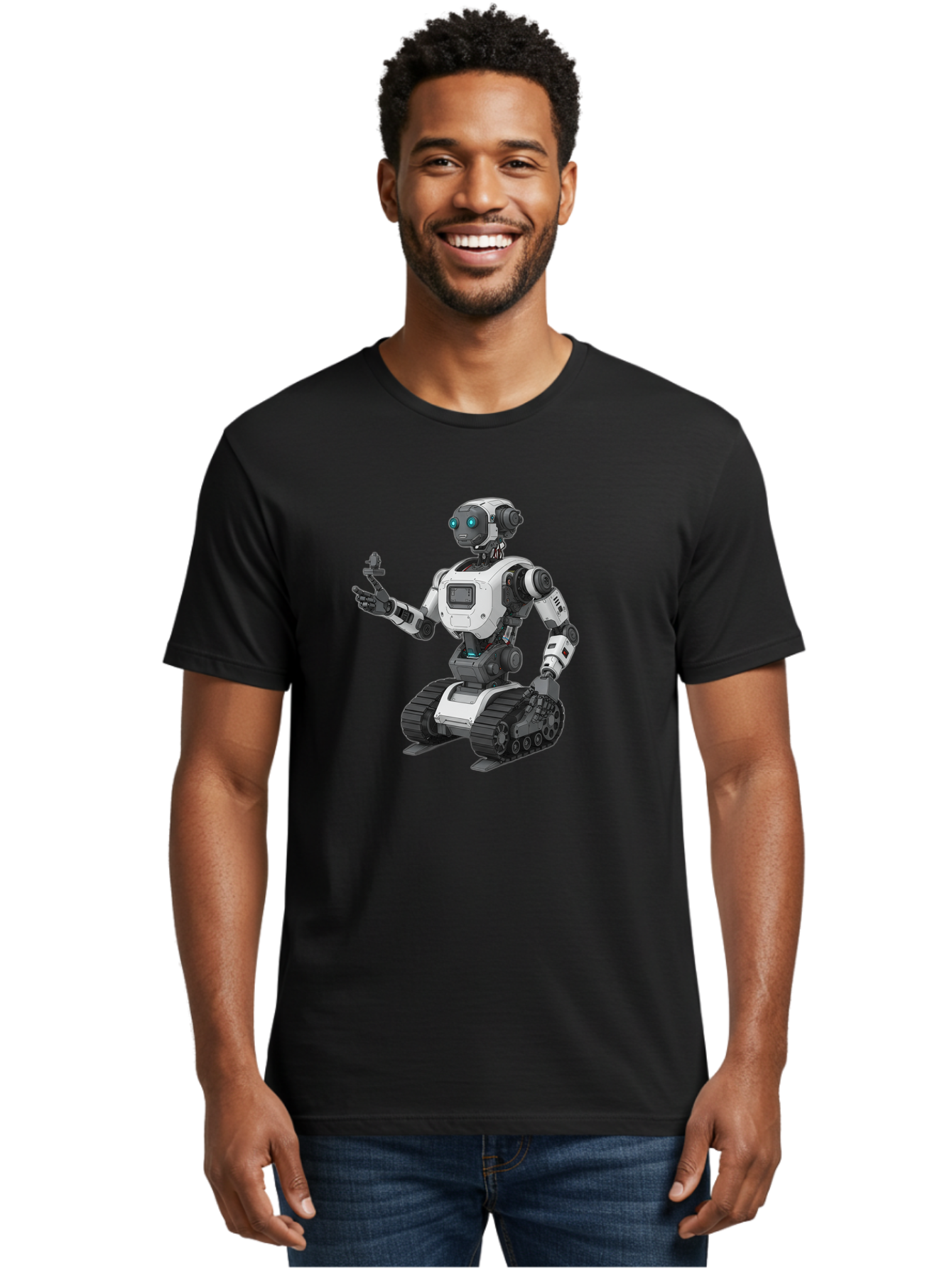 Robot-6 Men'S Graphic Tee, 100% Cotton, Comfortable Casual Summer Wear, Machine Washable, Robot With Tank Tracks, Artificial Intelligence, Futuristic Design, Robotic Technology, Cybernetic Robot, Machine Learning, Robotic Innovation Bab346 8